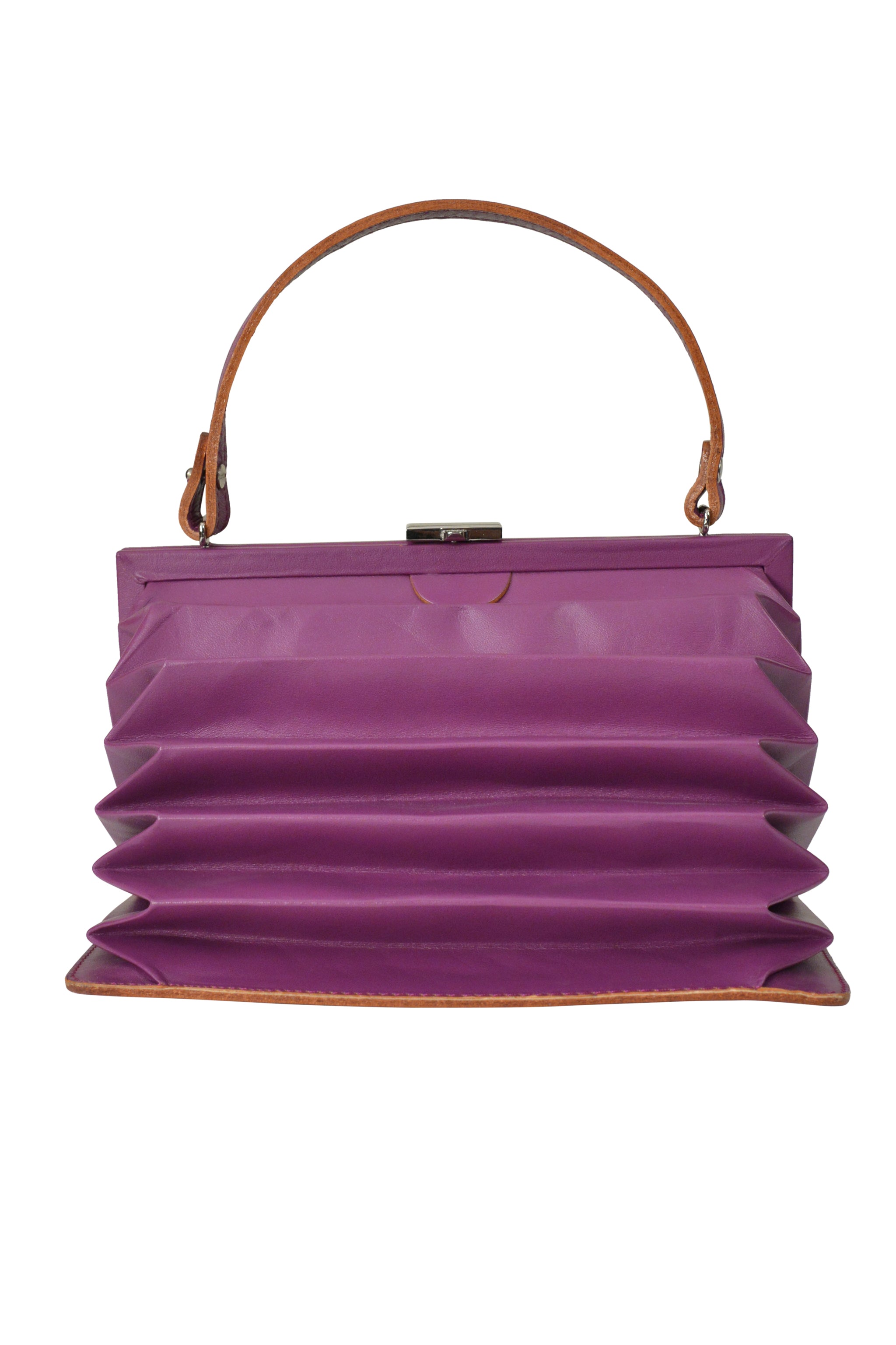 Y'S BY YOHJI YAMAMOTO PURPLE LEATHER PLEATED BAG