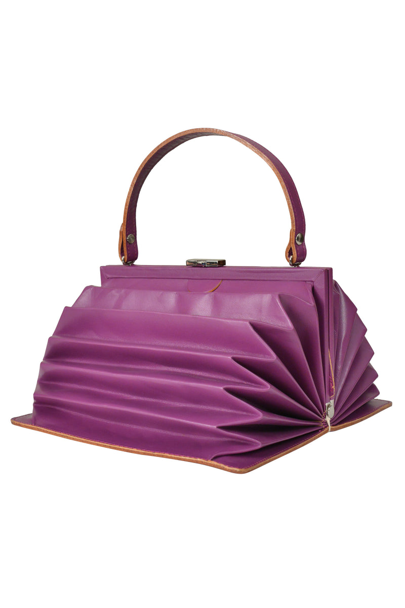 Y'S BY YOHJI YAMAMOTO PURPLE LEATHER PLEATED BAG