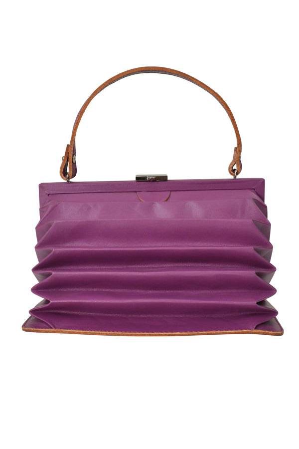 Y'S BY YOHJI YAMAMOTO PURPLE LEATHER PLEATED BAG