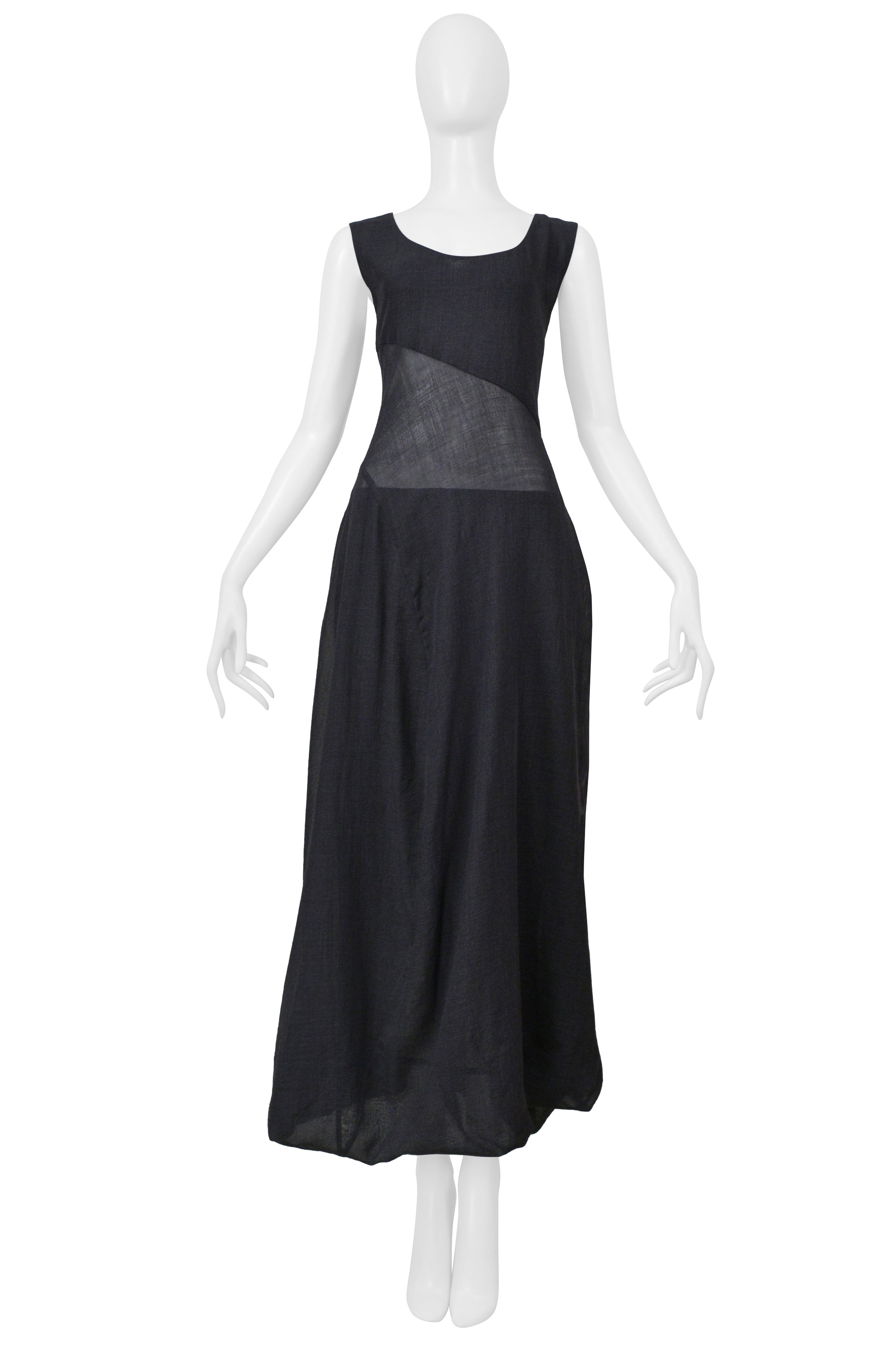 ISSEY MIYAKE DARK GRAY SHEER LINEN DRESS WITH DOUBLE SKIRT 1999