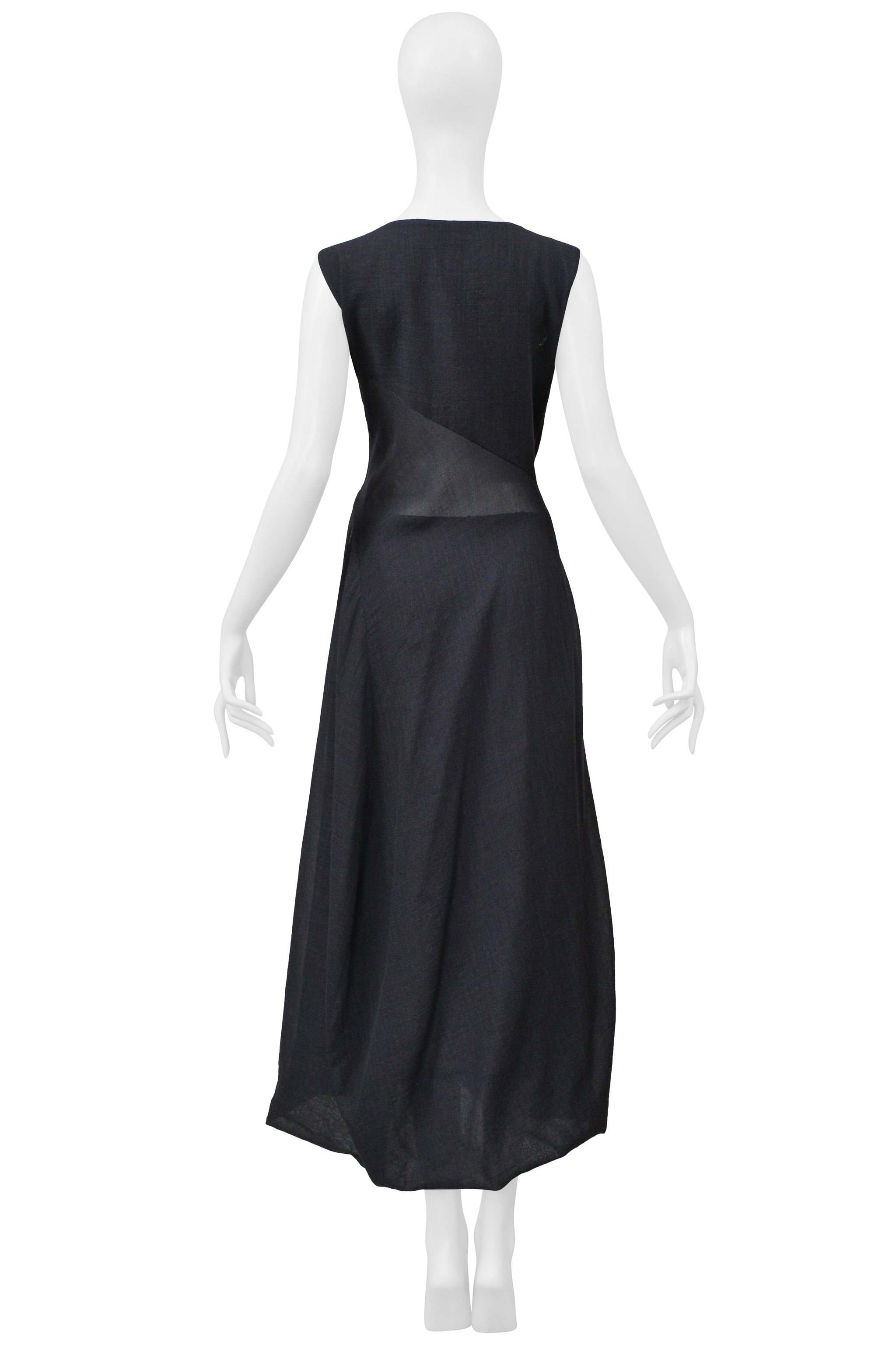 ISSEY MIYAKE DARK GRAY SHEER LINEN DRESS WITH DOUBLE SKIRT 1999