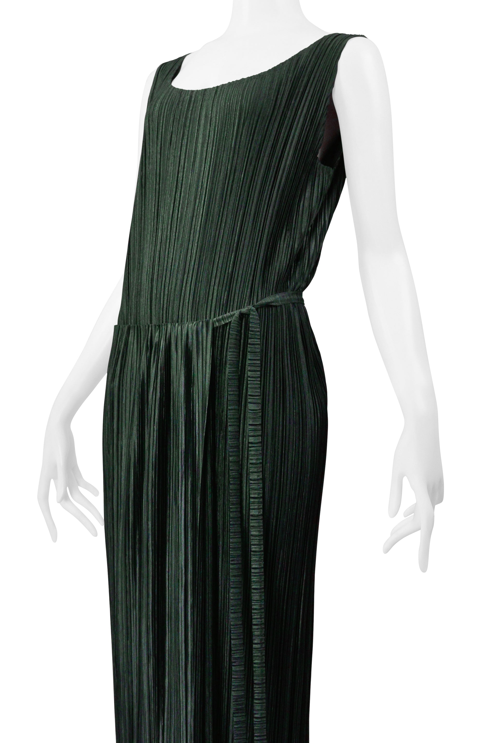 ISSEY MIYAKE MOSS GREEN PLEATED DRESS WITH WRAP SKIRT SS 1999