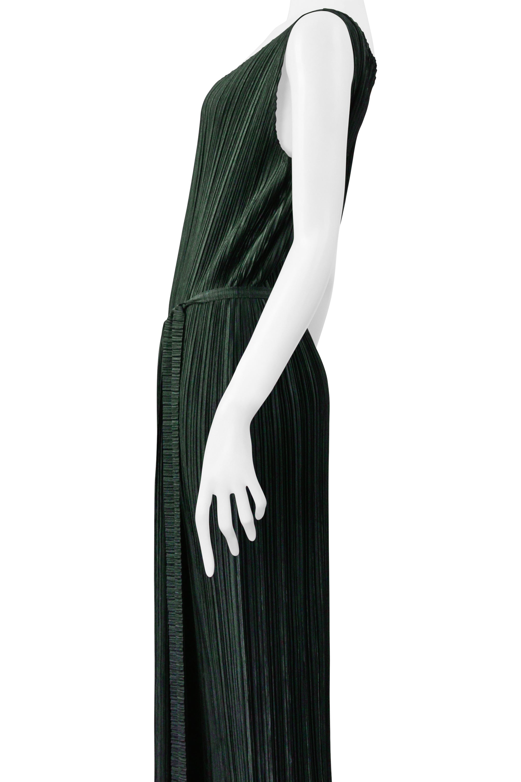 ISSEY MIYAKE MOSS GREEN PLEATED DRESS WITH WRAP SKIRT SS 1999