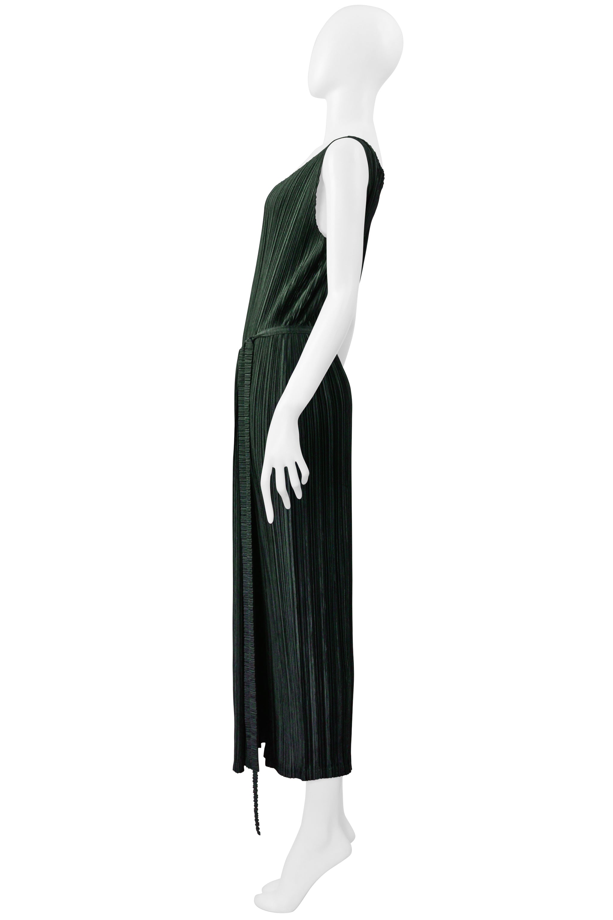 ISSEY MIYAKE MOSS GREEN PLEATED DRESS WITH WRAP SKIRT SS 1999
