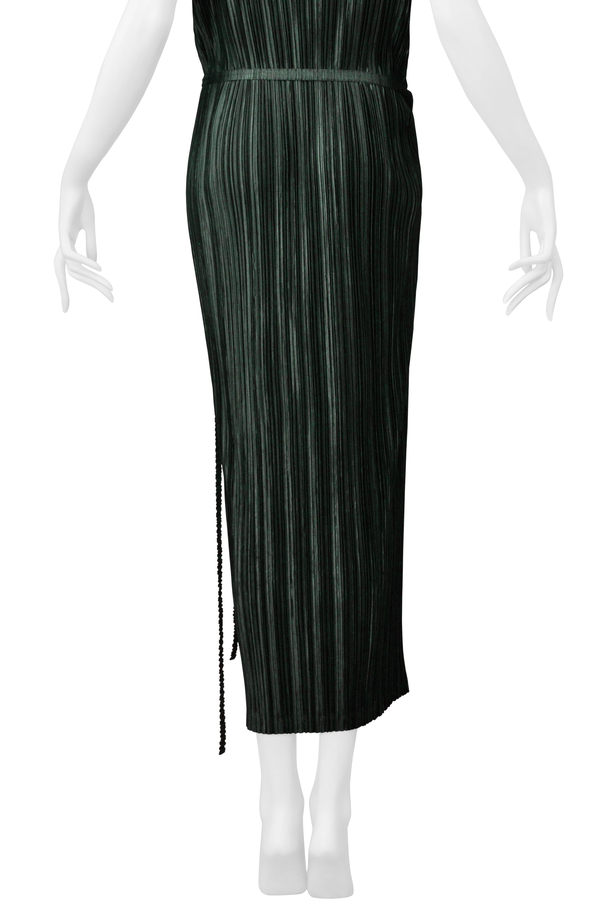 ISSEY MIYAKE MOSS GREEN PLEATED DRESS WITH WRAP SKIRT SS 1999