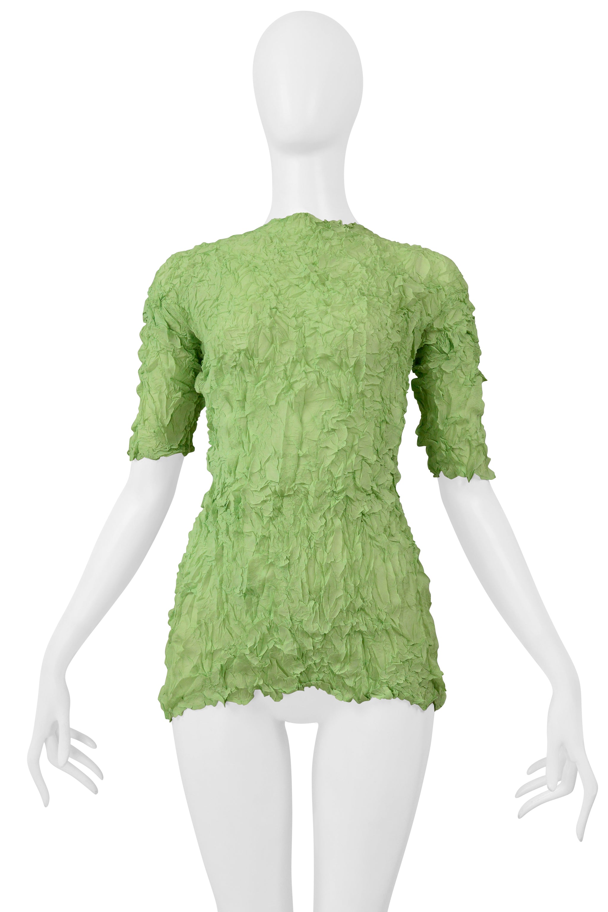 ISSEY MIYAKE GREEN CRUSHED PLEATED TOP SS 2000