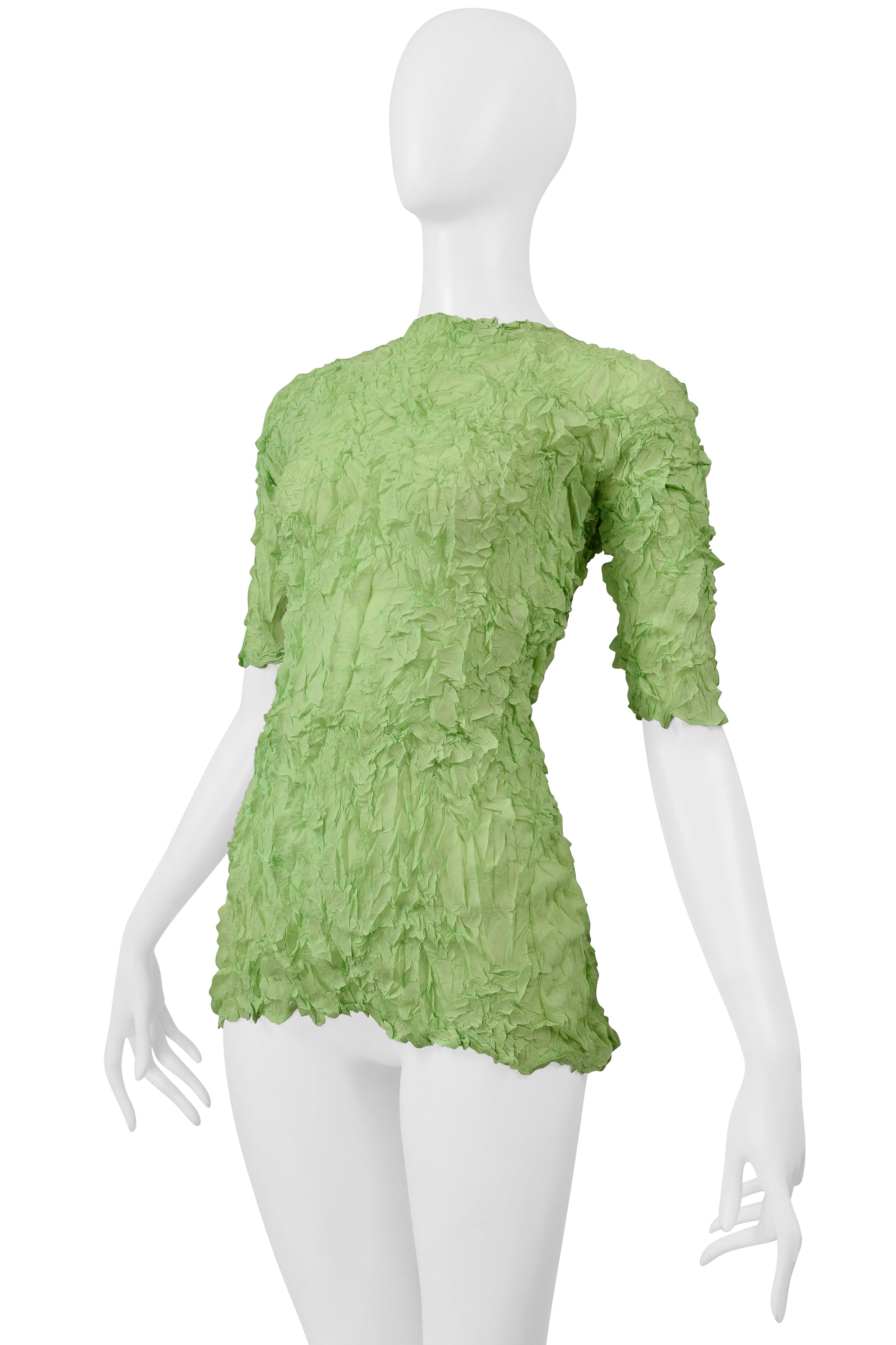 ISSEY MIYAKE GREEN CRUSHED PLEATED TOP SS 2000