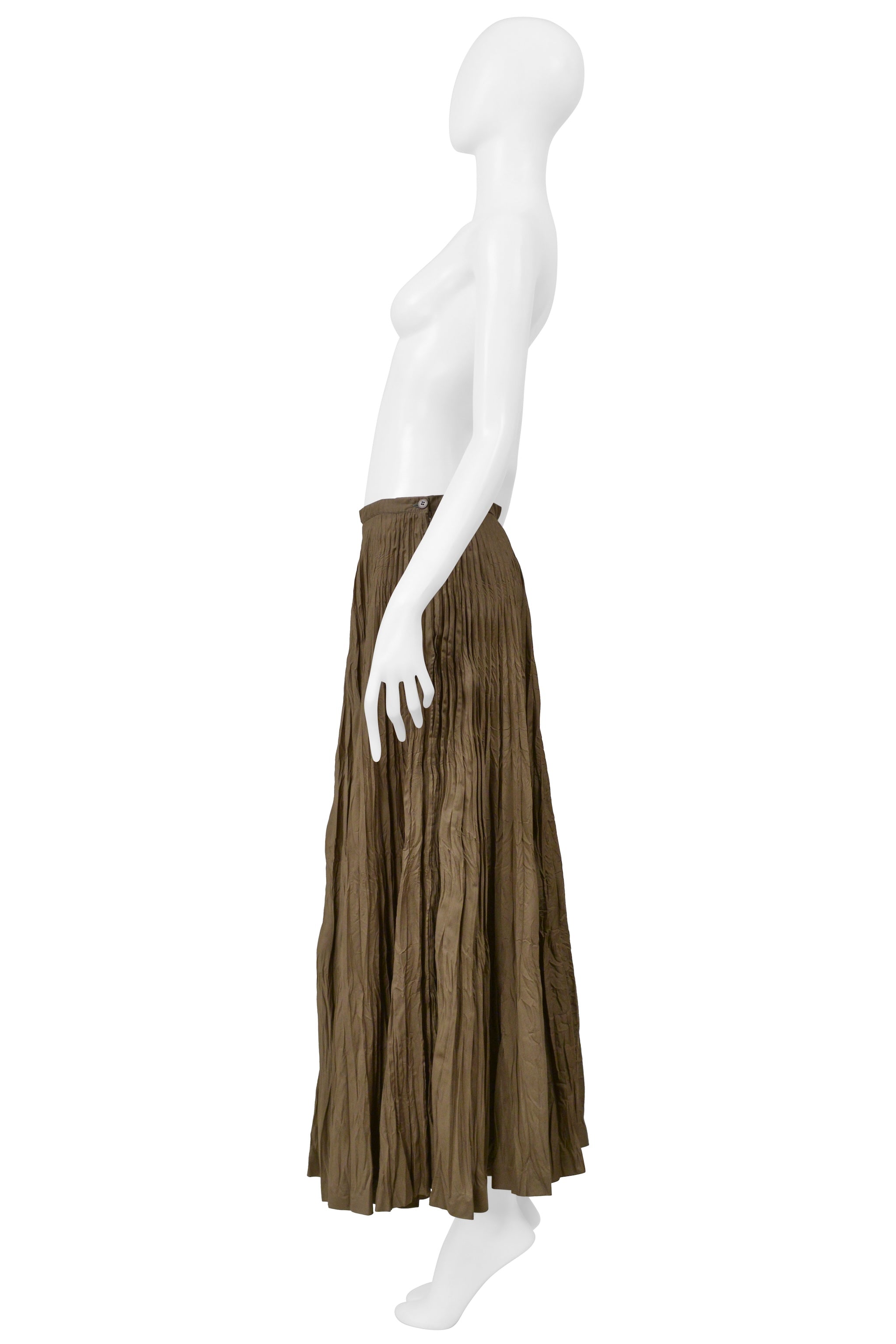 ISSEY MIYAKE KHAKI CRINKLED PLEATED LONG SKIRT 2000