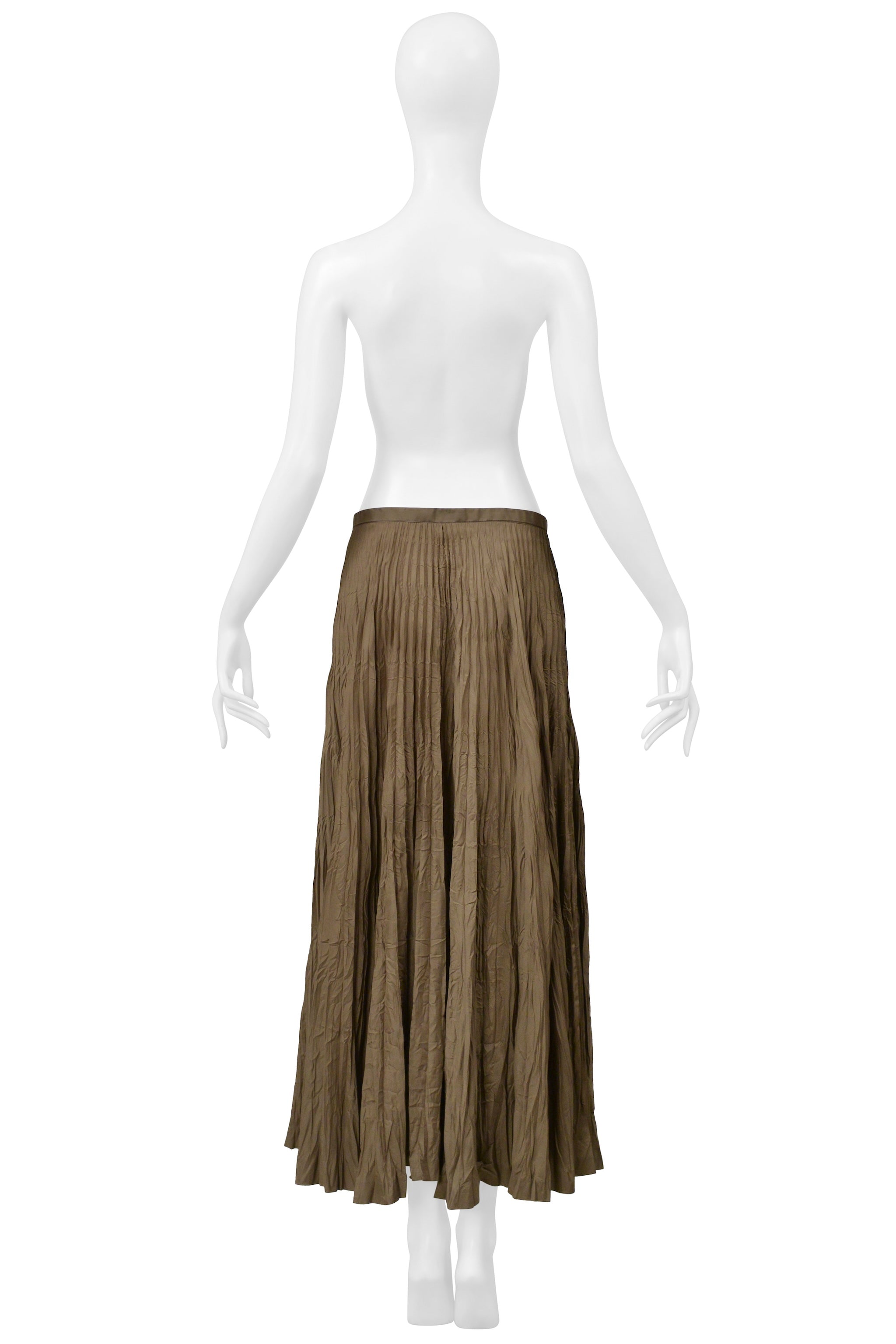 ISSEY MIYAKE KHAKI CRINKLED PLEATED LONG SKIRT 2000