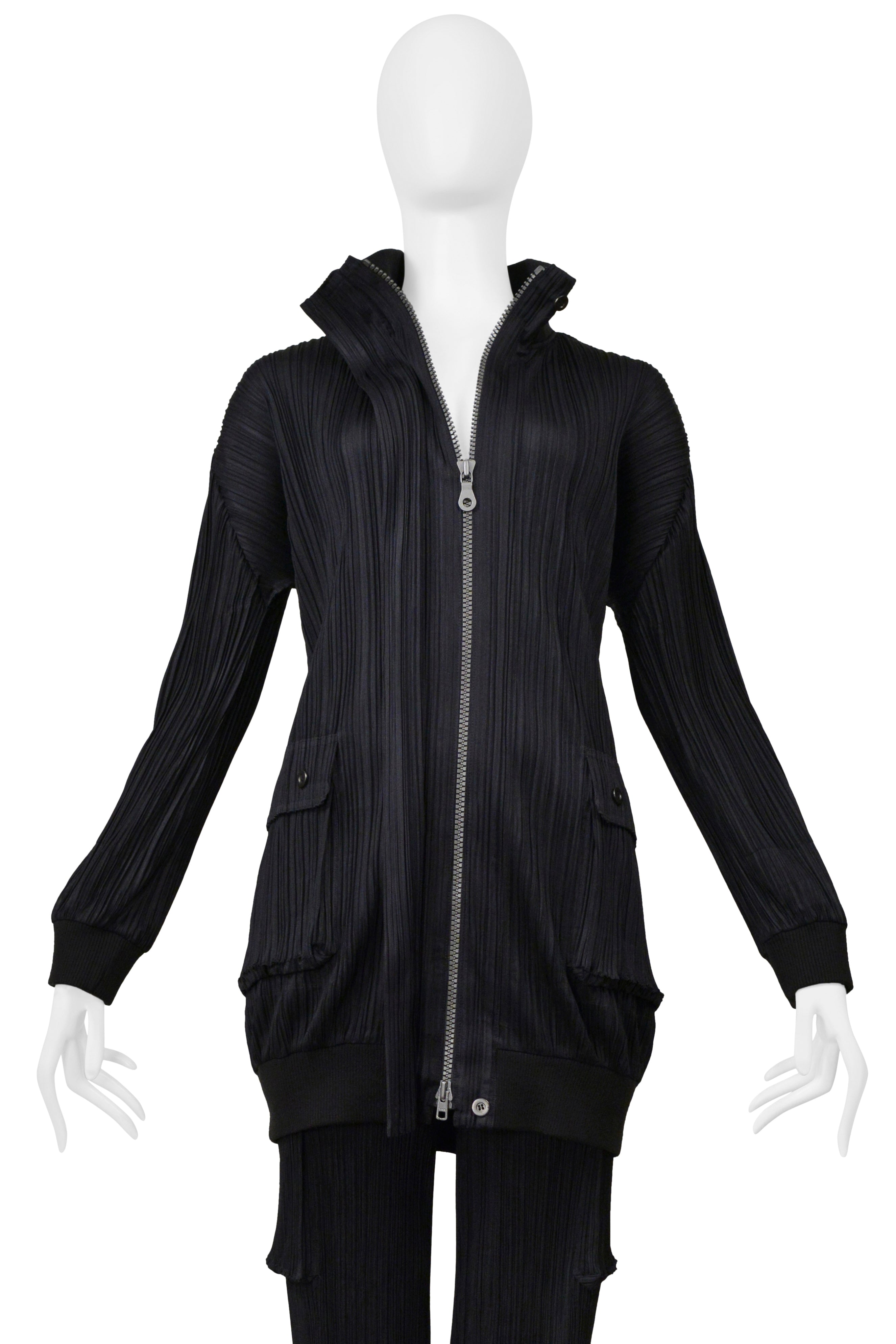 ISSEY MIYAKE BLACK PLEATED TRACK SUIT WITH LARGE POCKETS 2004