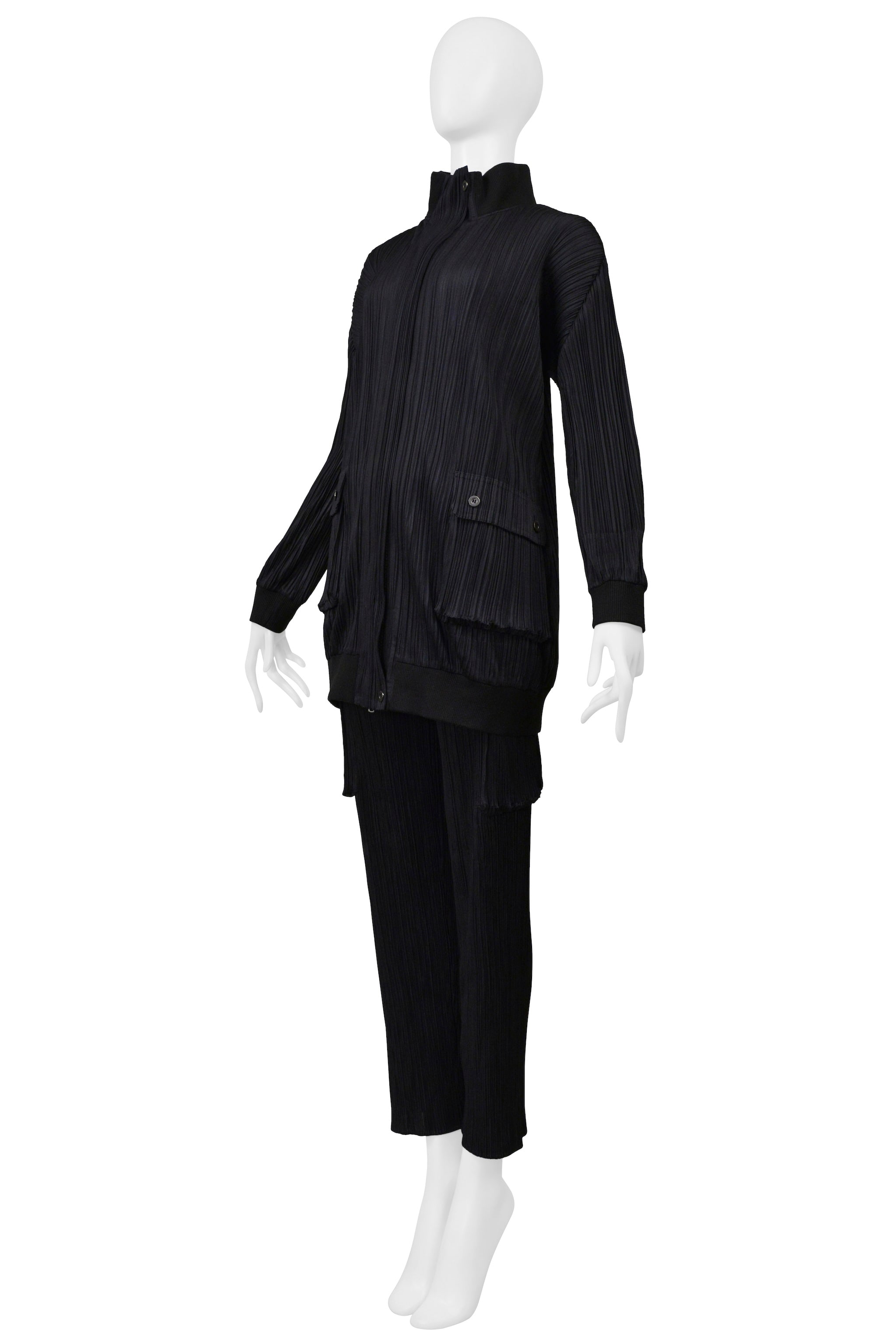 ISSEY MIYAKE BLACK PLEATED TRACK SUIT WITH LARGE POCKETS 2004
