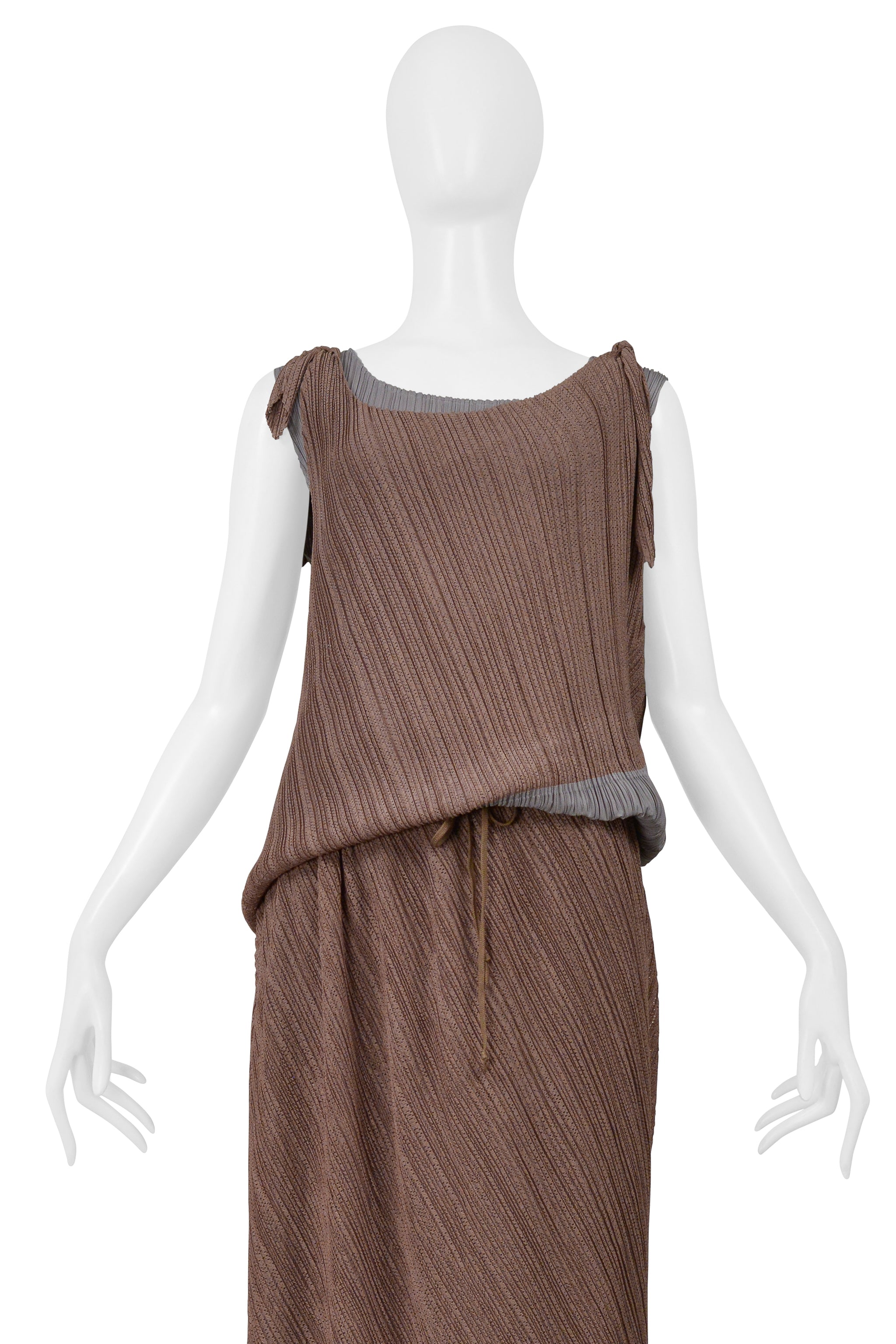 ISSEY MIYAKE TWO TONE BROWN AND GRAY DOUBLE TANK TOP AND SKIRT CIR. SS 2005