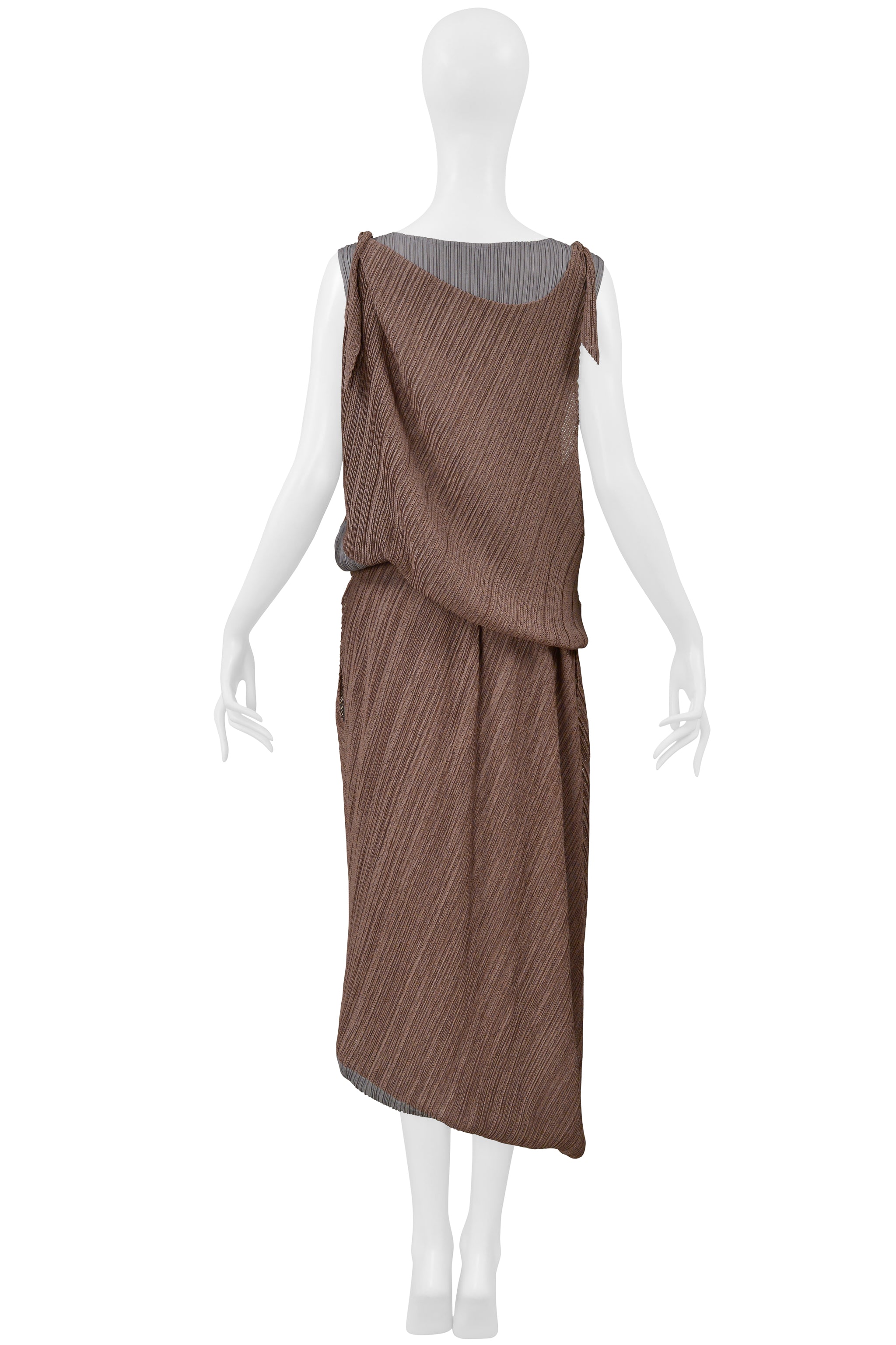 ISSEY MIYAKE TWO TONE BROWN AND GRAY DOUBLE TANK TOP AND SKIRT CIR. SS 2005
