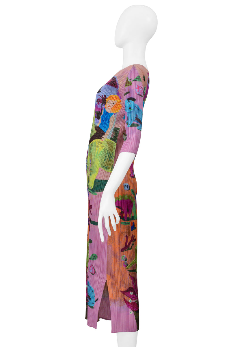 ISSEY MIYAKE 2006 ARTIST SERIES PINK DRESS WITH "DINOS EDEN" PRINT BY NATHALIE LETE
