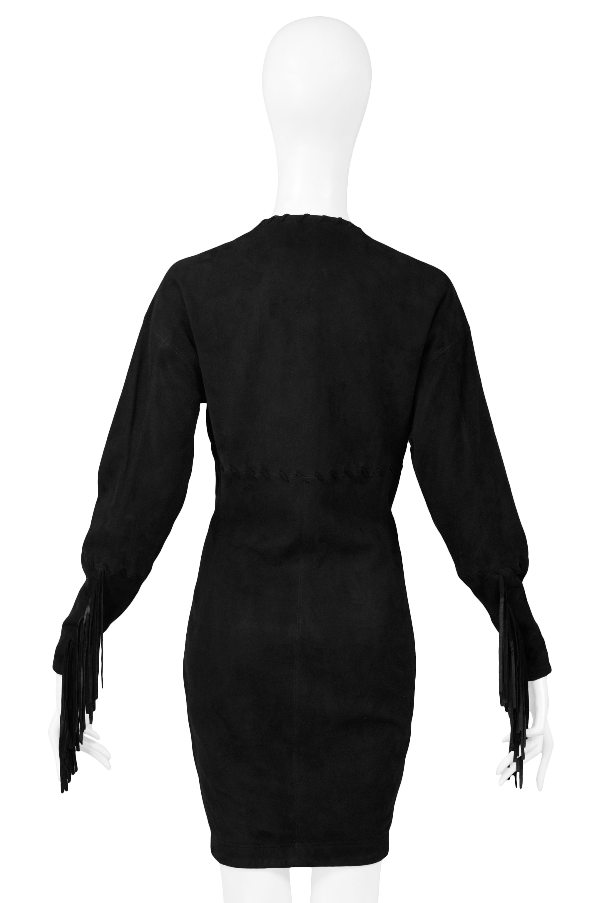 ISAAC MIZRAHI BLACK LEATHER SUEDE DRESS 1989