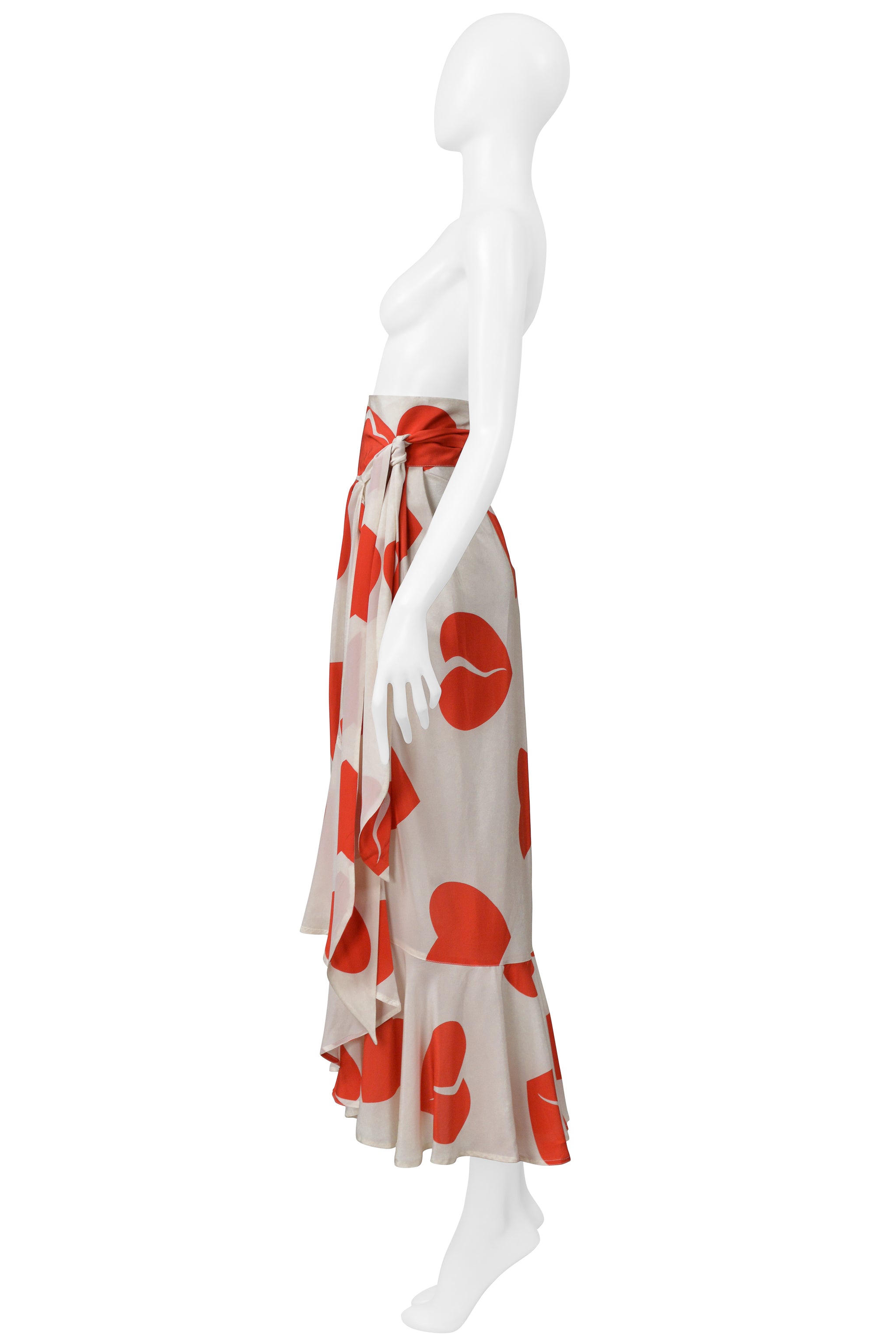 MOSCHINO WHITE WITH RED HEARTS RUFFLE SKIRT 1994