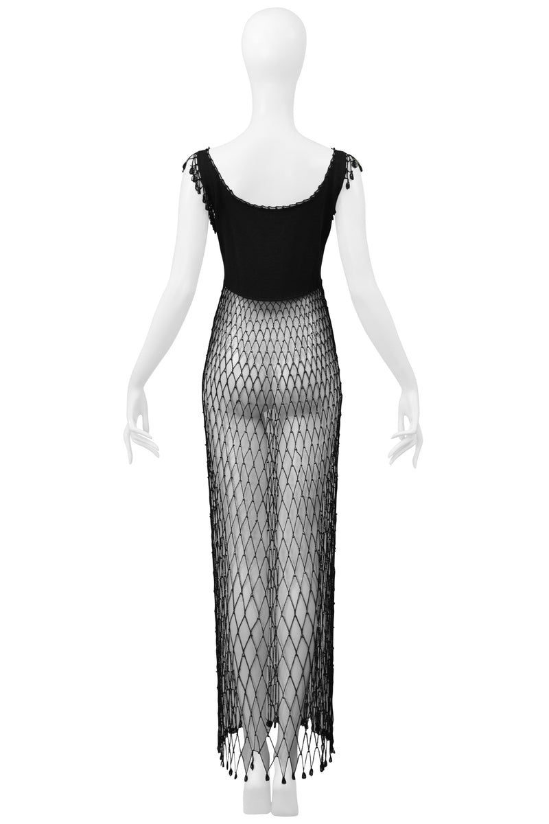 MOSCHINO BLACK FISHNET DRESS WITH BEADING