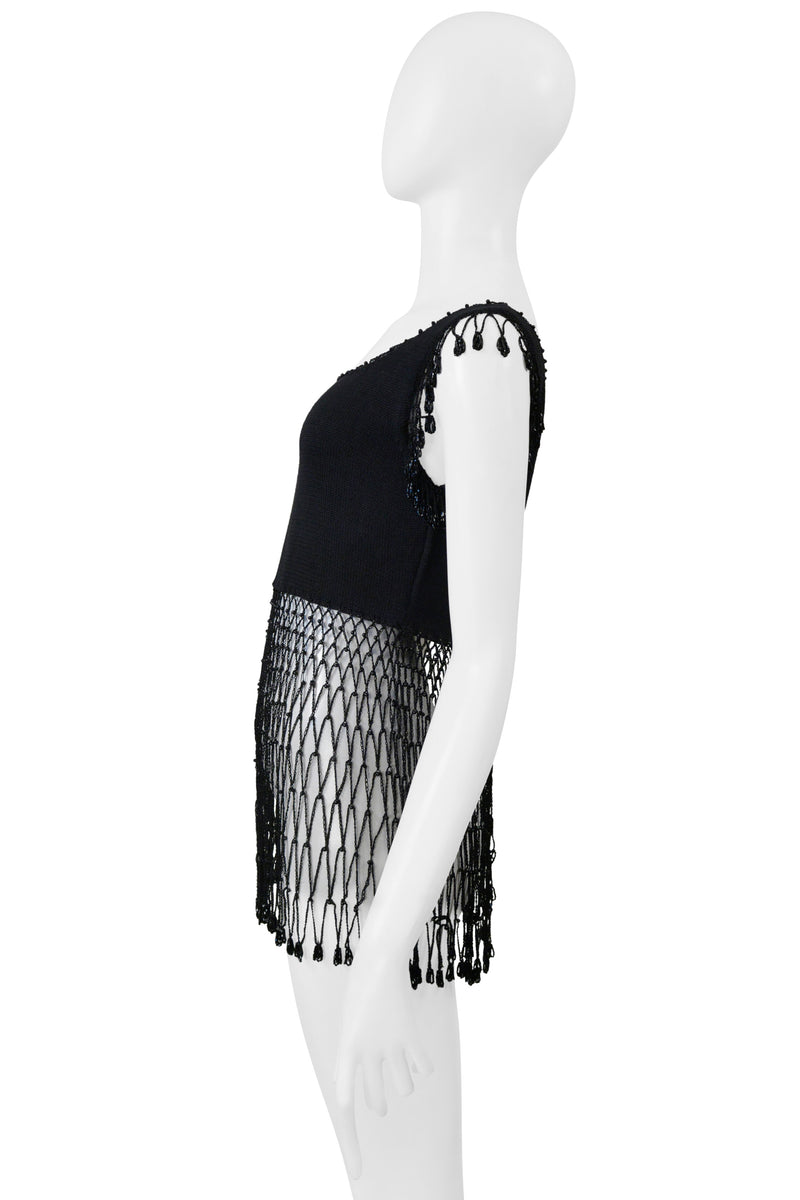 MOSCHINO BLACK KNIT TOP WITH NETTING AND BEADING
