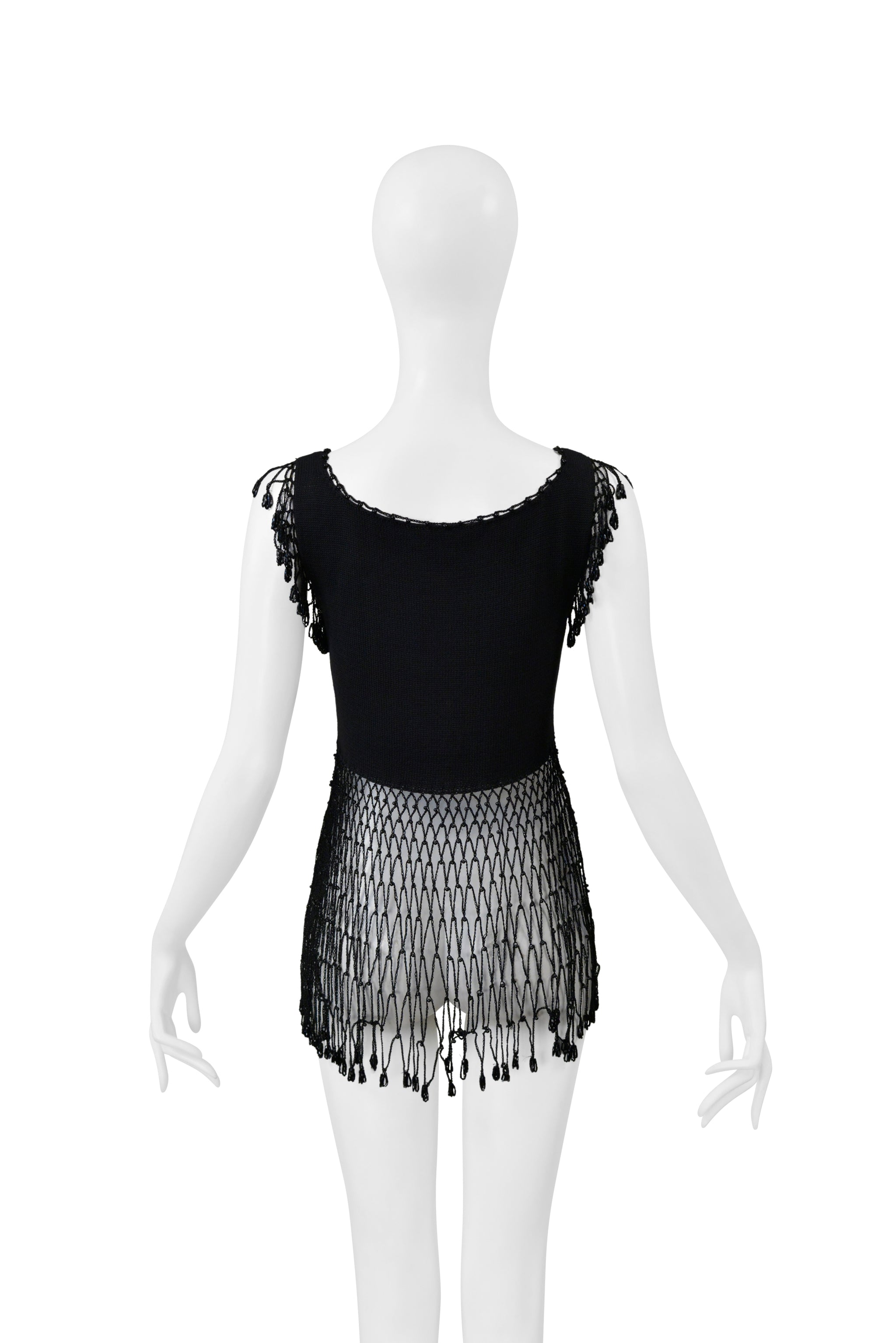 MOSCHINO BLACK KNIT TOP WITH NETTING AND BEADING