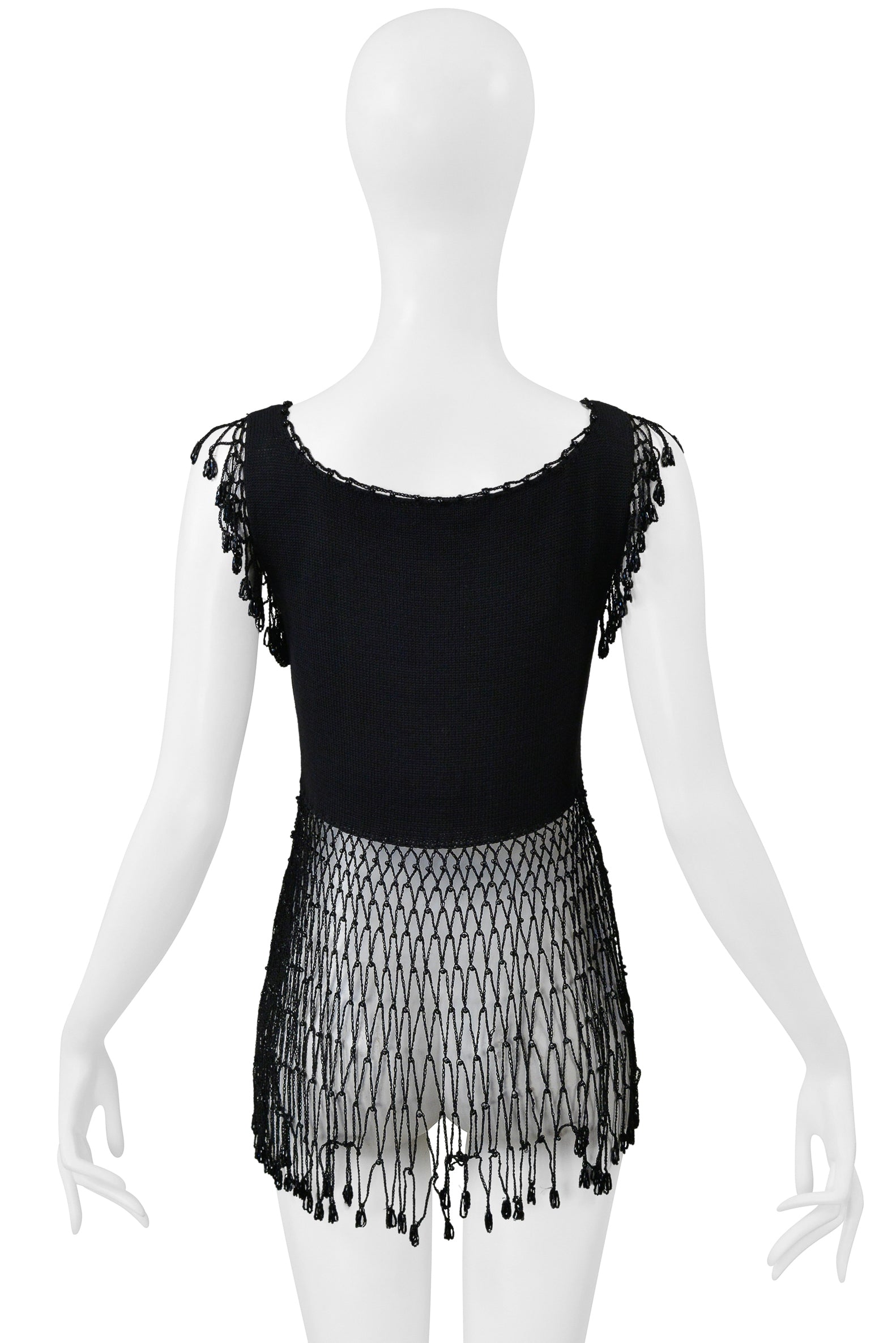 MOSCHINO BLACK KNIT TOP WITH NETTING AND BEADING
