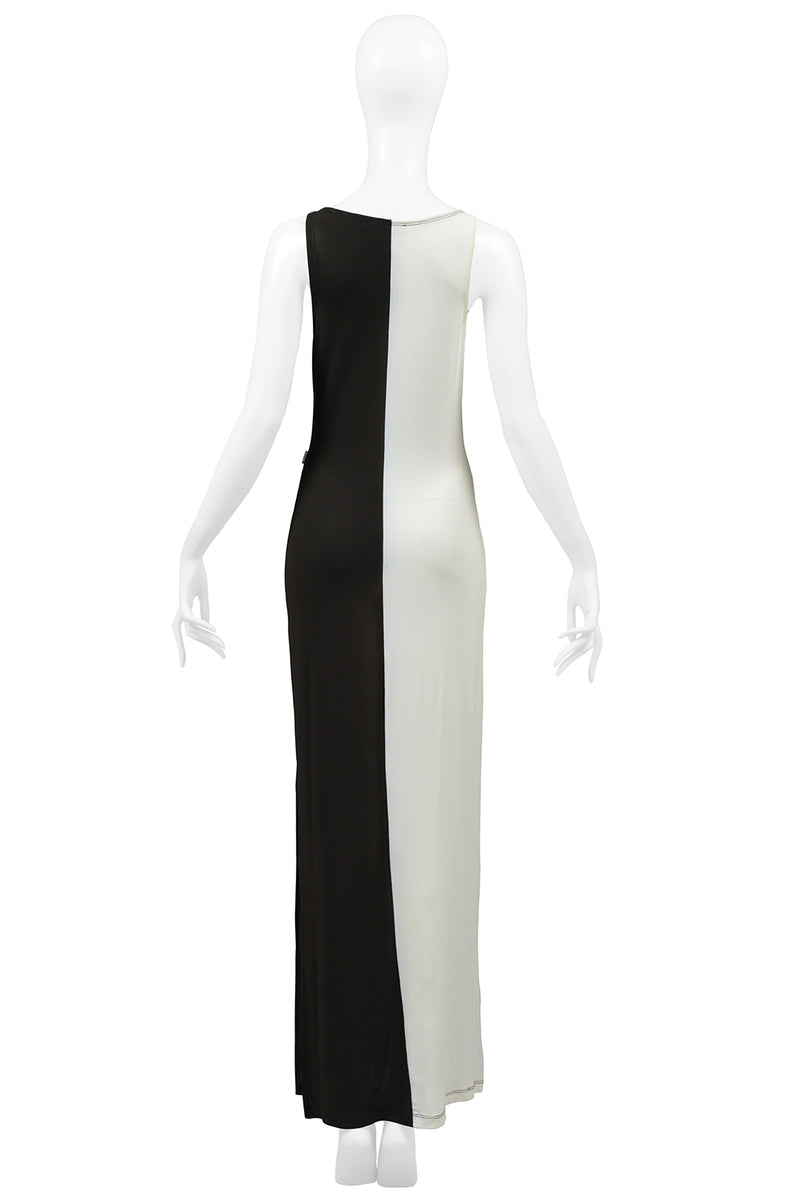 MOSCHINO BLACK & WHITE TEXT MAXI DRESS WITH SIDE SLIT 2000S