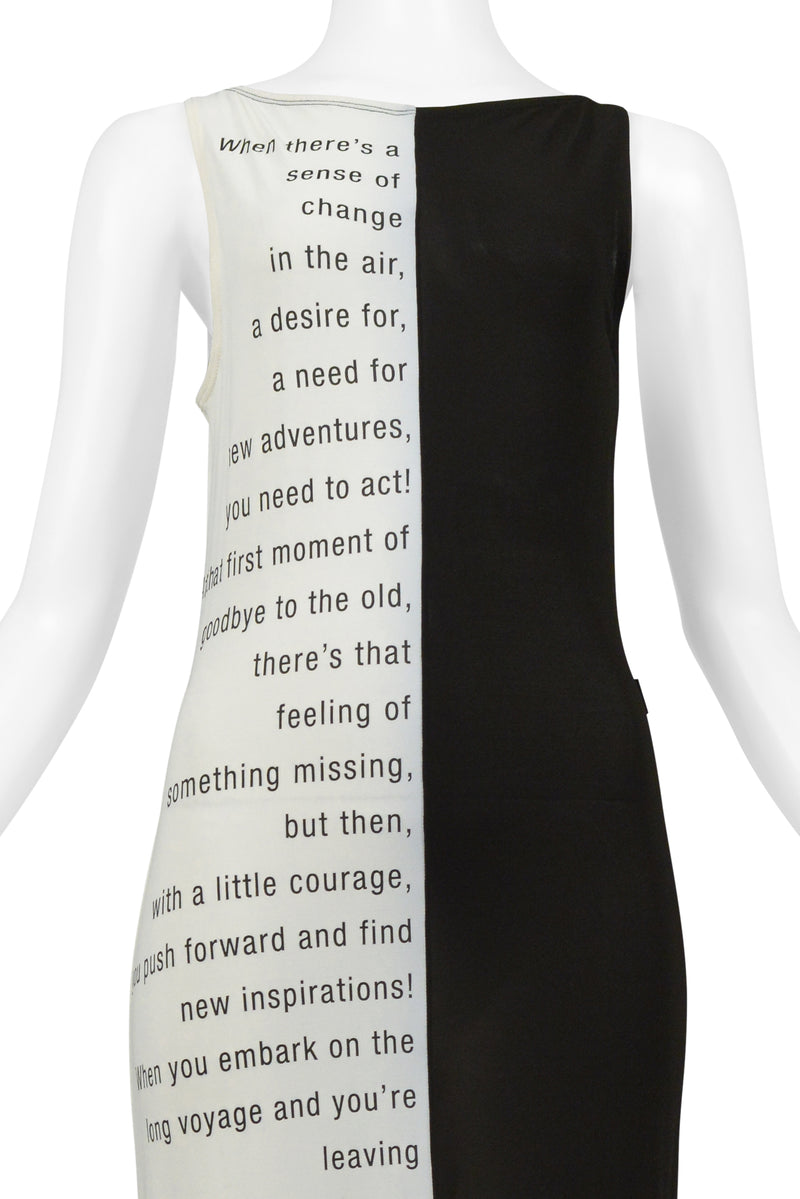 MOSCHINO BLACK & WHITE TEXT MAXI DRESS WITH SIDE SLIT 2000S