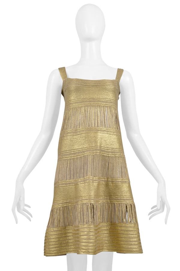 MOSCHINO GOLD PAINTED KNIT DRESS WITH FRINGE