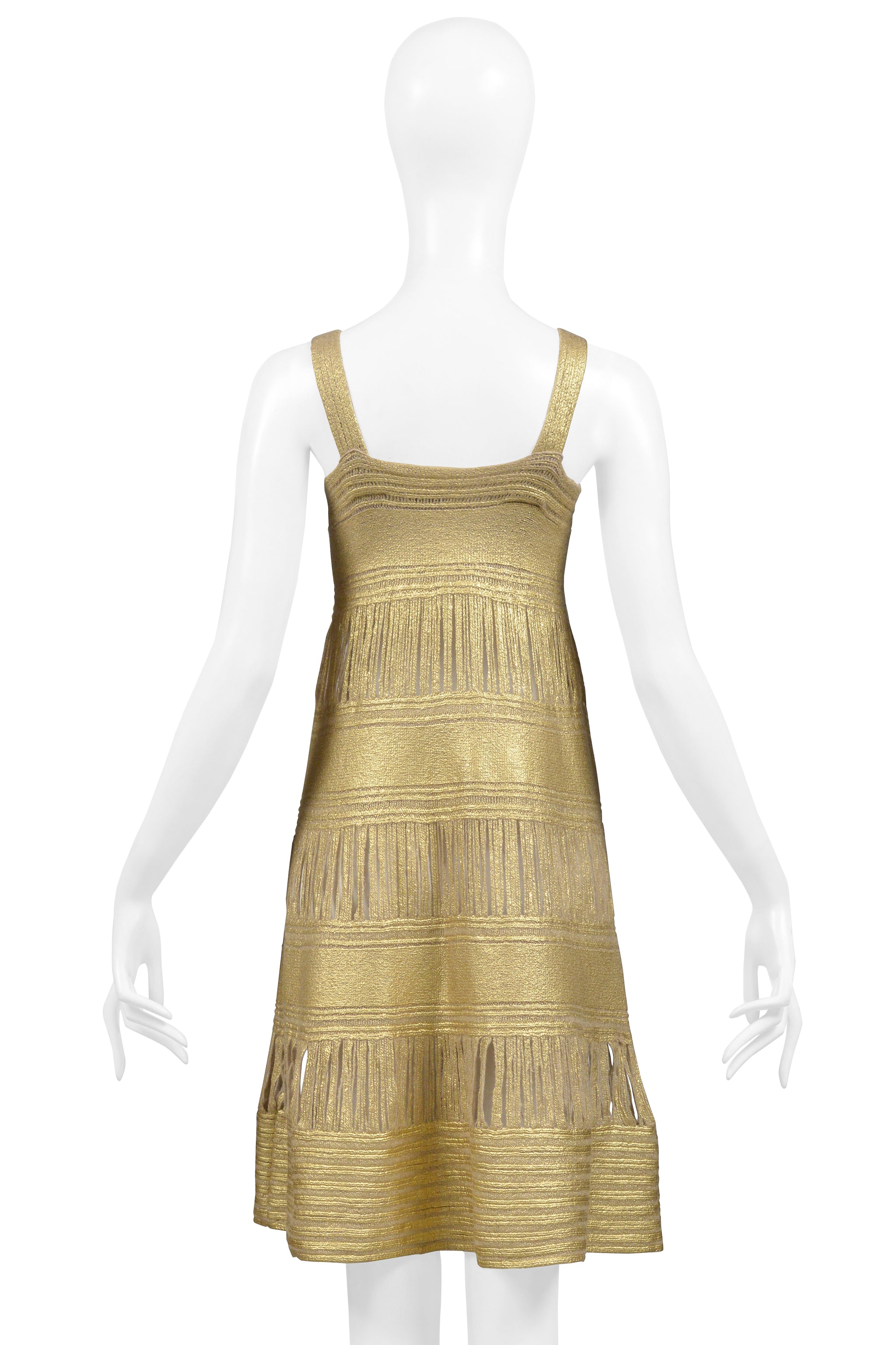 MOSCHINO GOLD PAINTED KNIT DRESS WITH FRINGE