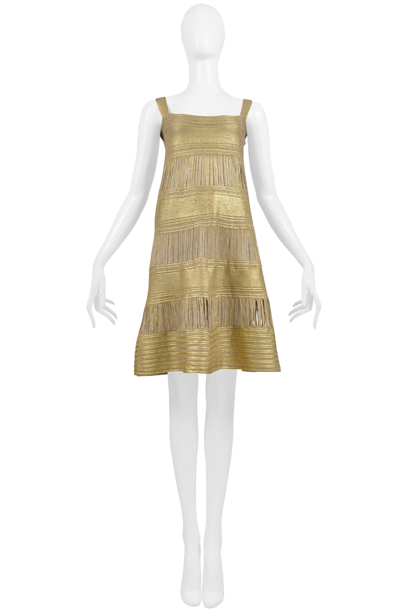 MOSCHINO GOLD PAINTED KNIT DRESS WITH FRINGE