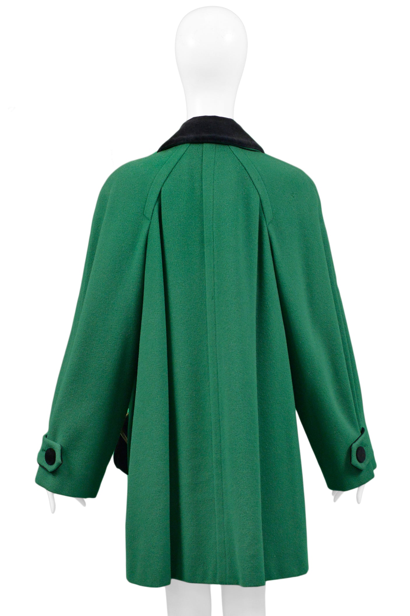 MOSCHINO GREEN SWING COAT WITH VELVET COIN PURSES