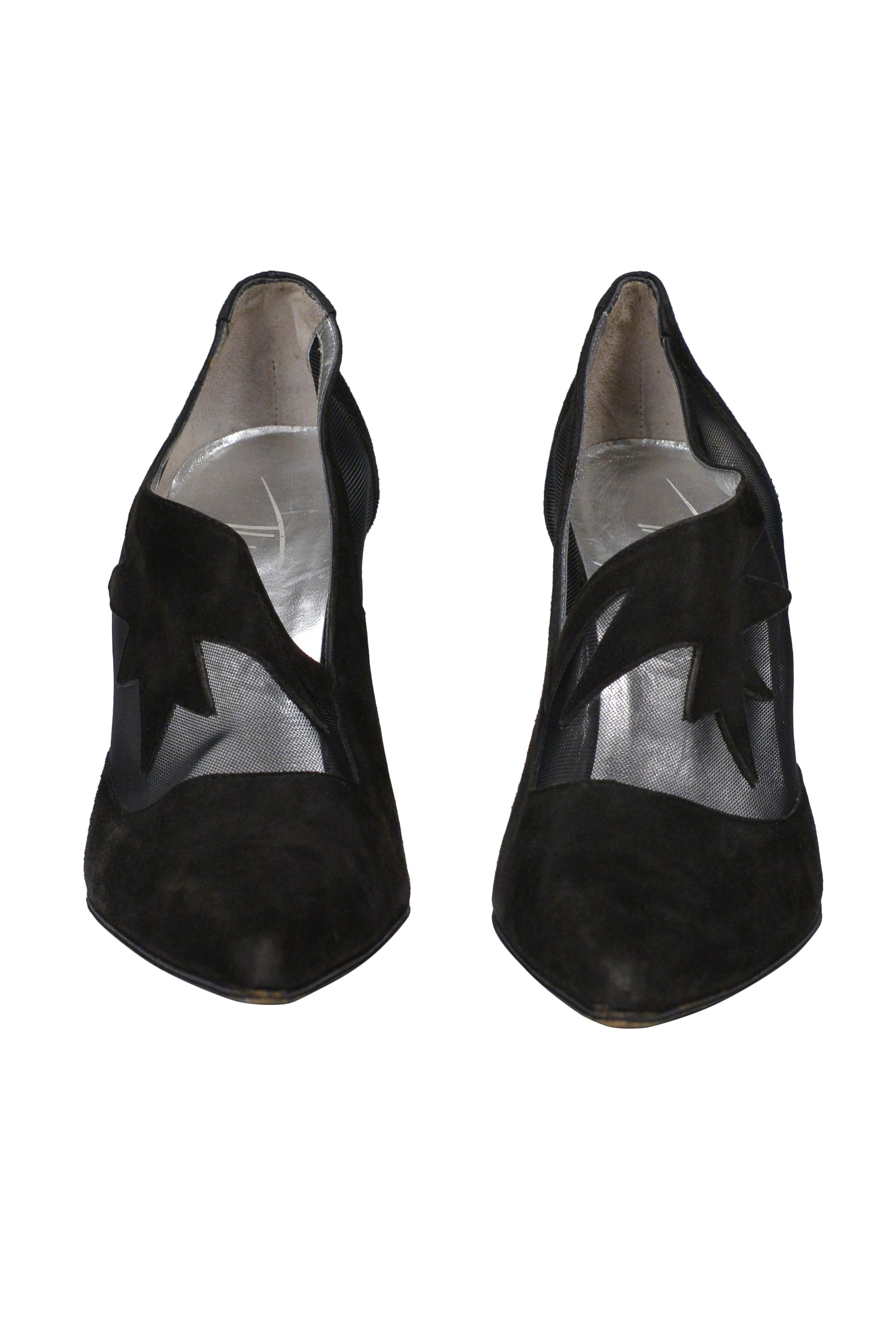 THIERRY MUGLER BLACK PUMPS WITH GUAZE INSET AND STAR SHAPE CUT INSERT