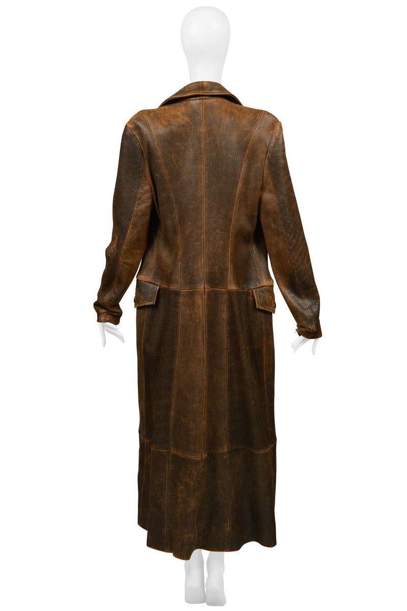 NORTH BEACH DISTRESSED LEATHER AVIATOR MAXI COAT