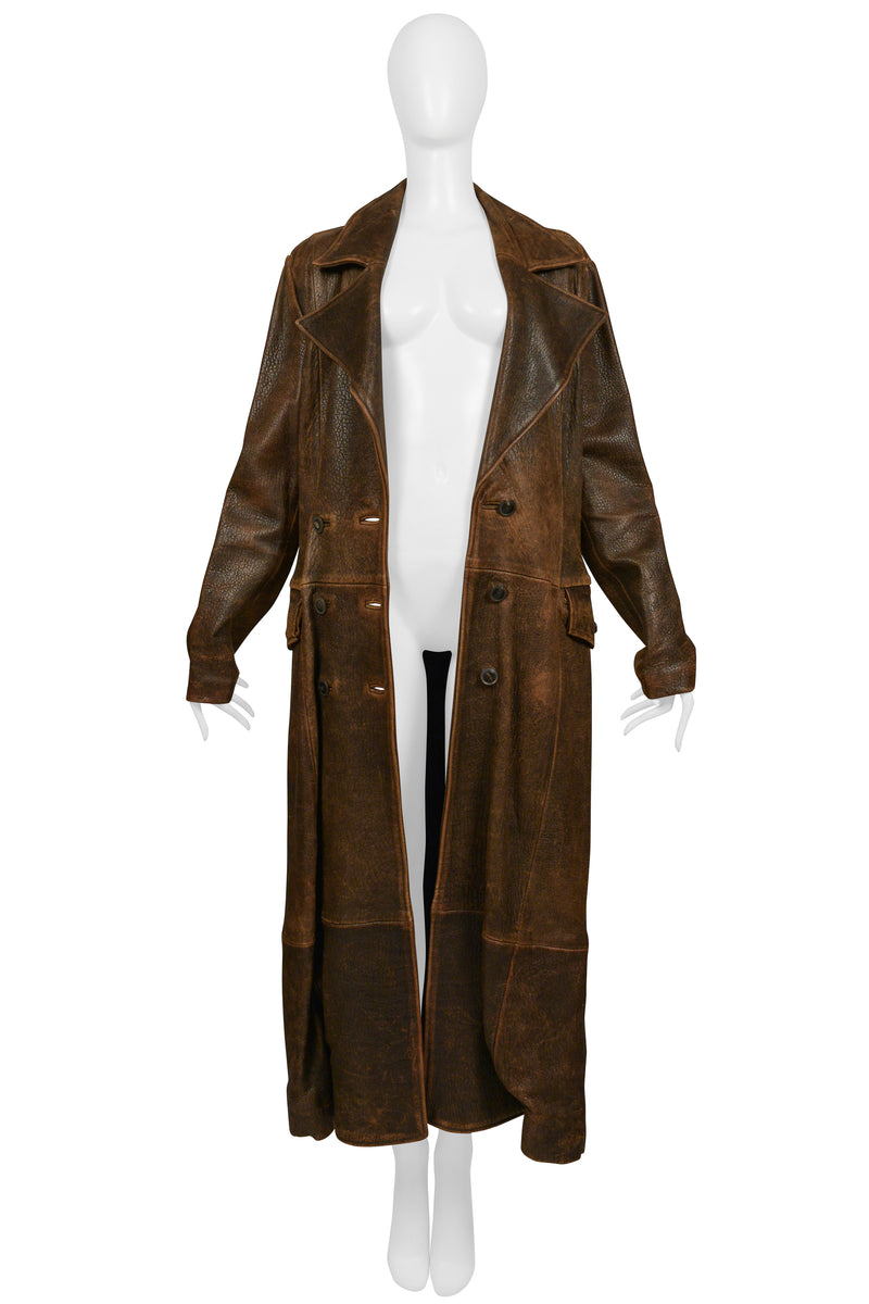 NORTH BEACH DISTRESSED LEATHER AVIATOR MAXI COAT