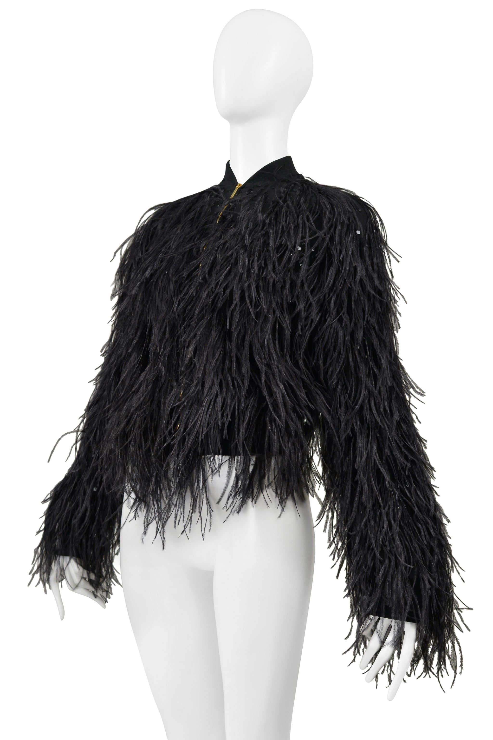 BLACK FEATHER BOMBER JACKET WITH SEQUINS