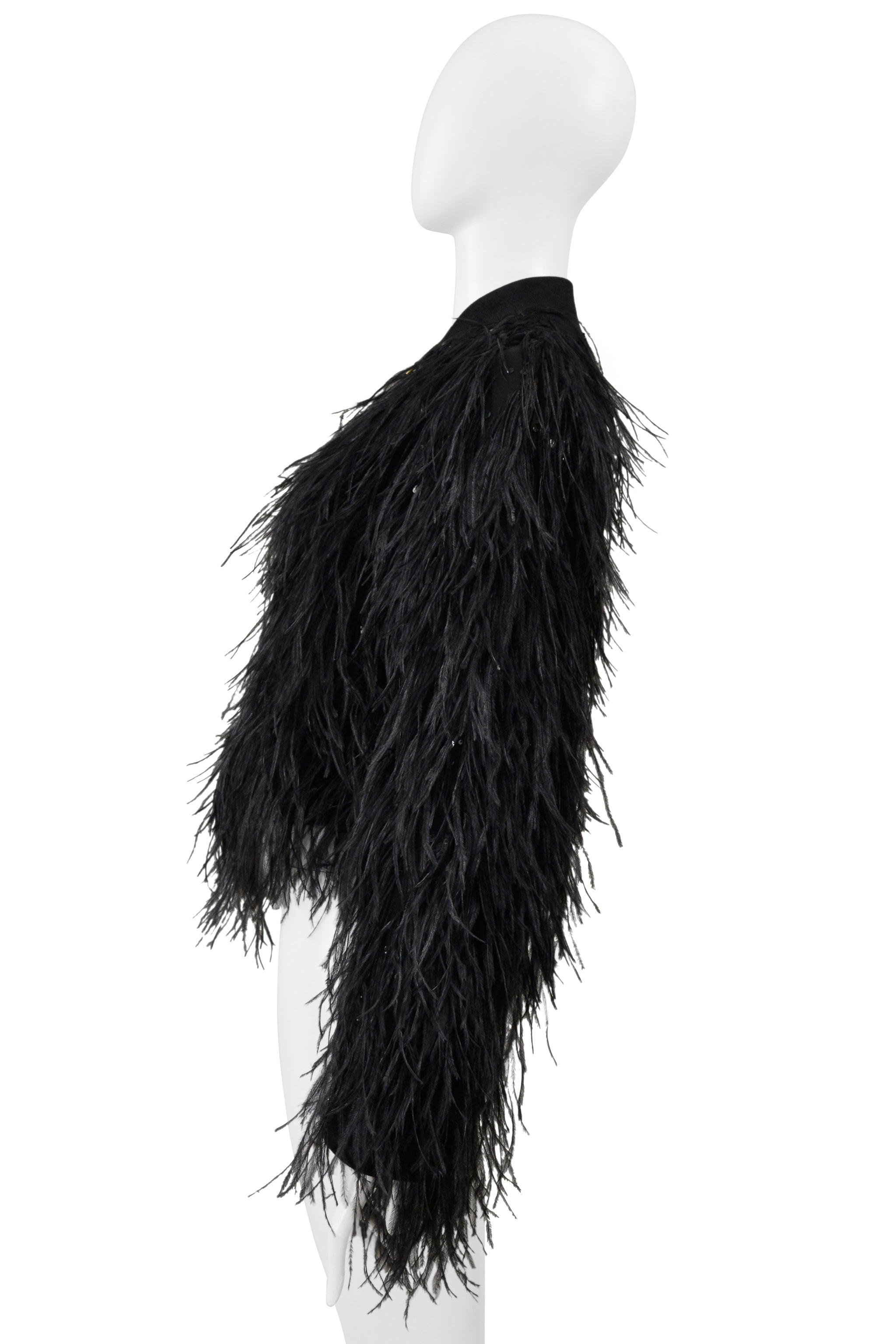 BLACK FEATHER BOMBER JACKET WITH SEQUINS