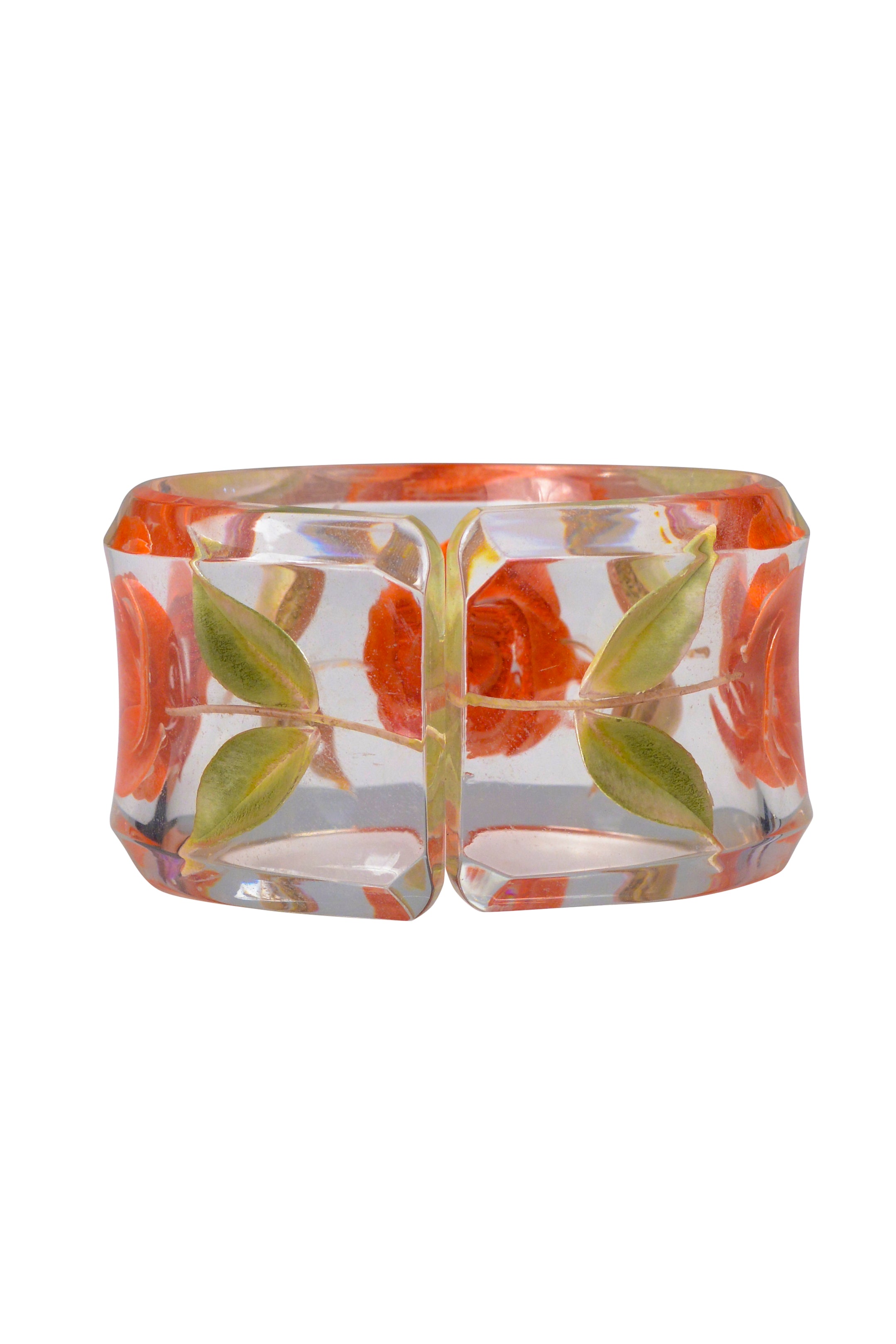 FRENCH LUCITE ROSE CARVED BRACELET CUFF