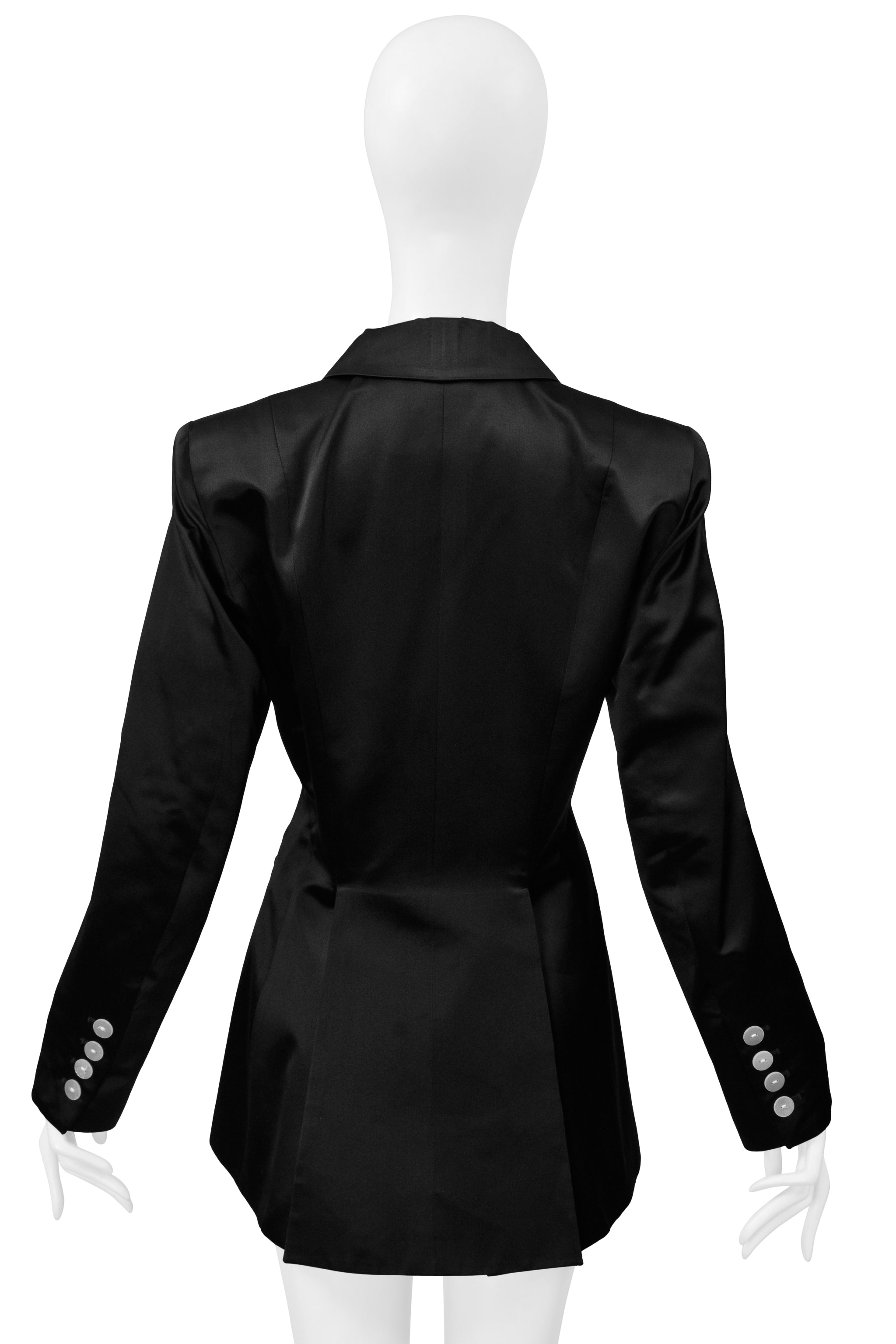 INES DE LA FRESSANGE BLACK SATIN JACKET WITH WHITE BUTTONS