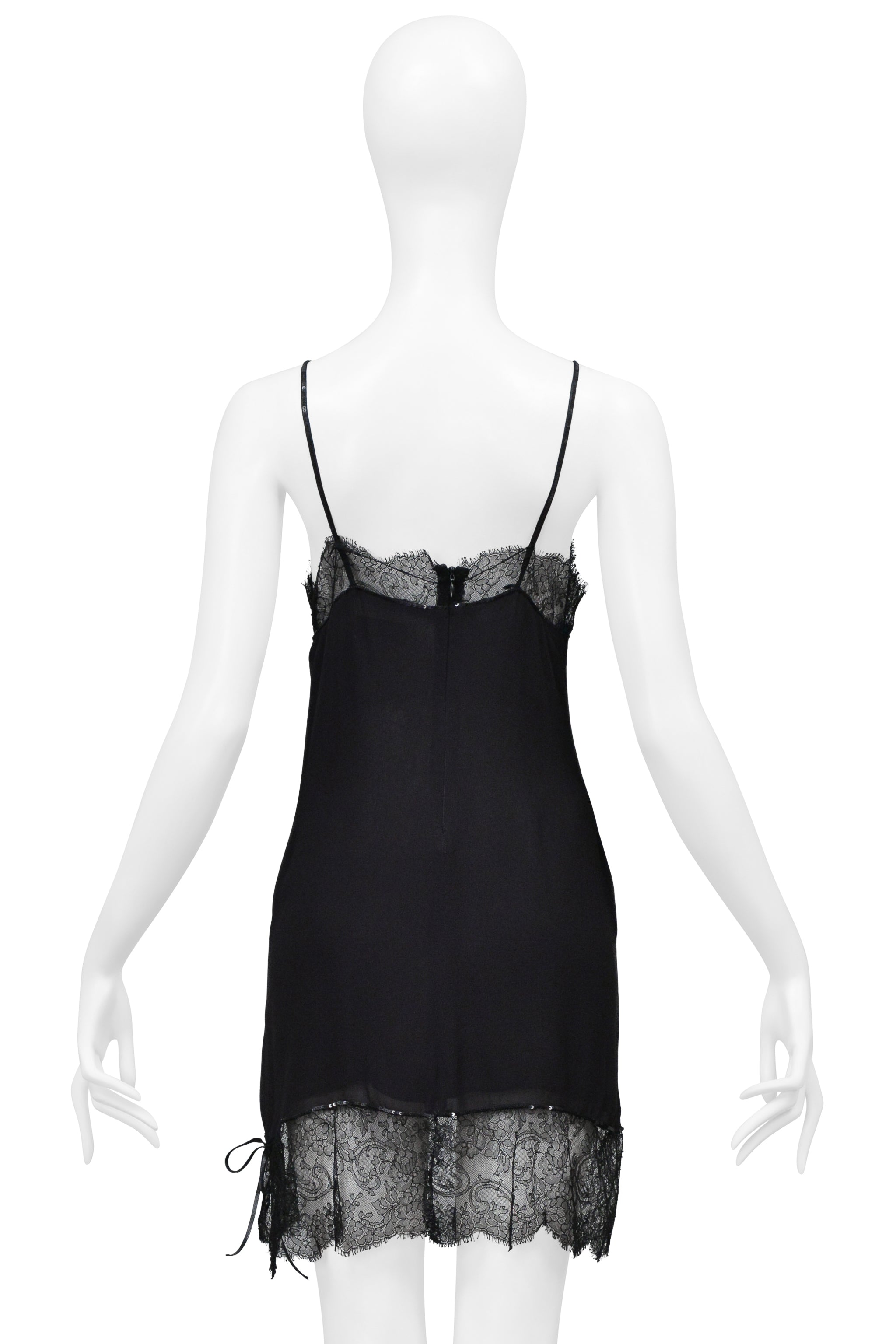 BLUMARINE BLACK LACE AND FLORAL EMBROIDERED & BEADED SLIP DRESS 1998