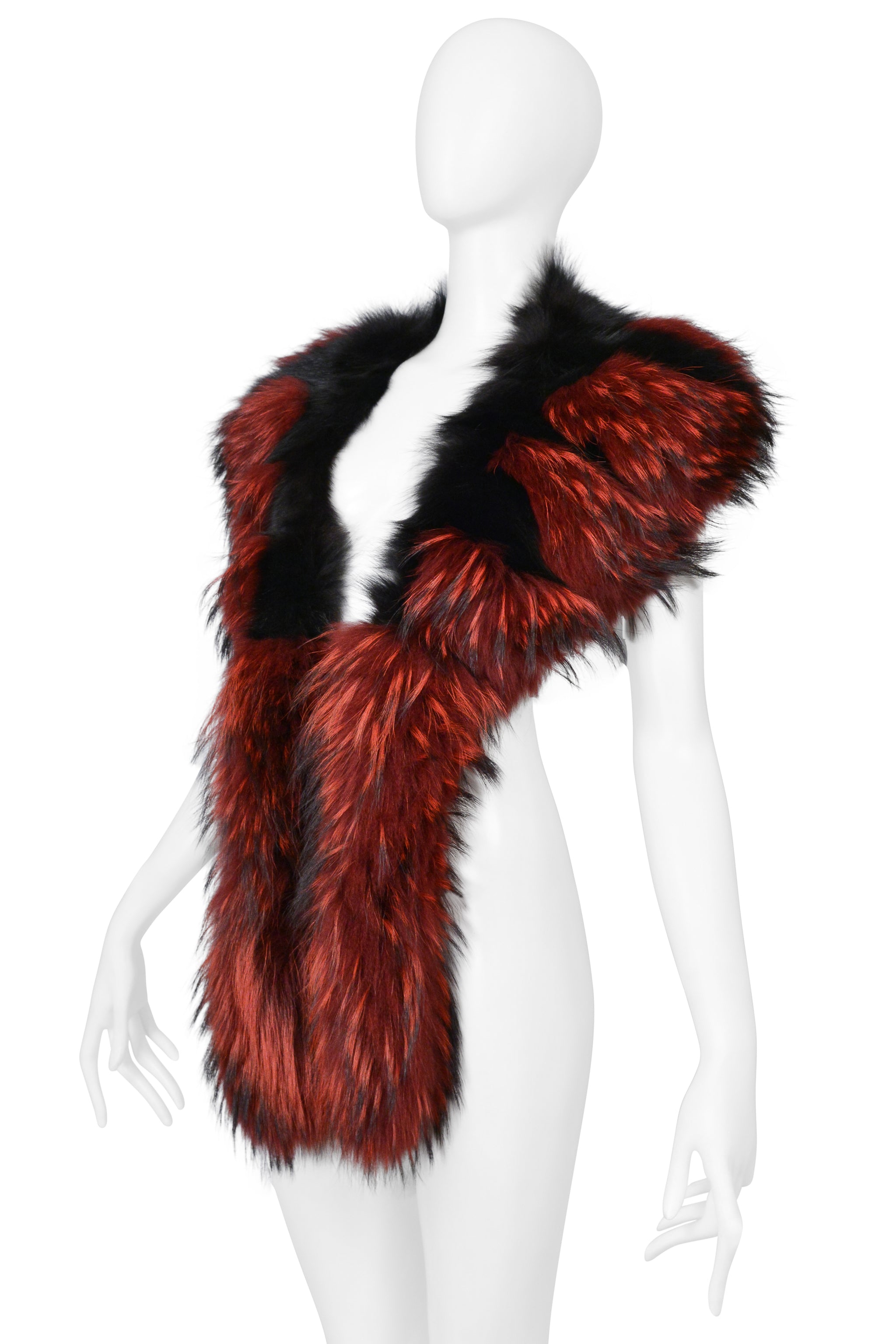 ROBERTO CAVALLI RED & BLACK FOX FUR SHAWL 2000