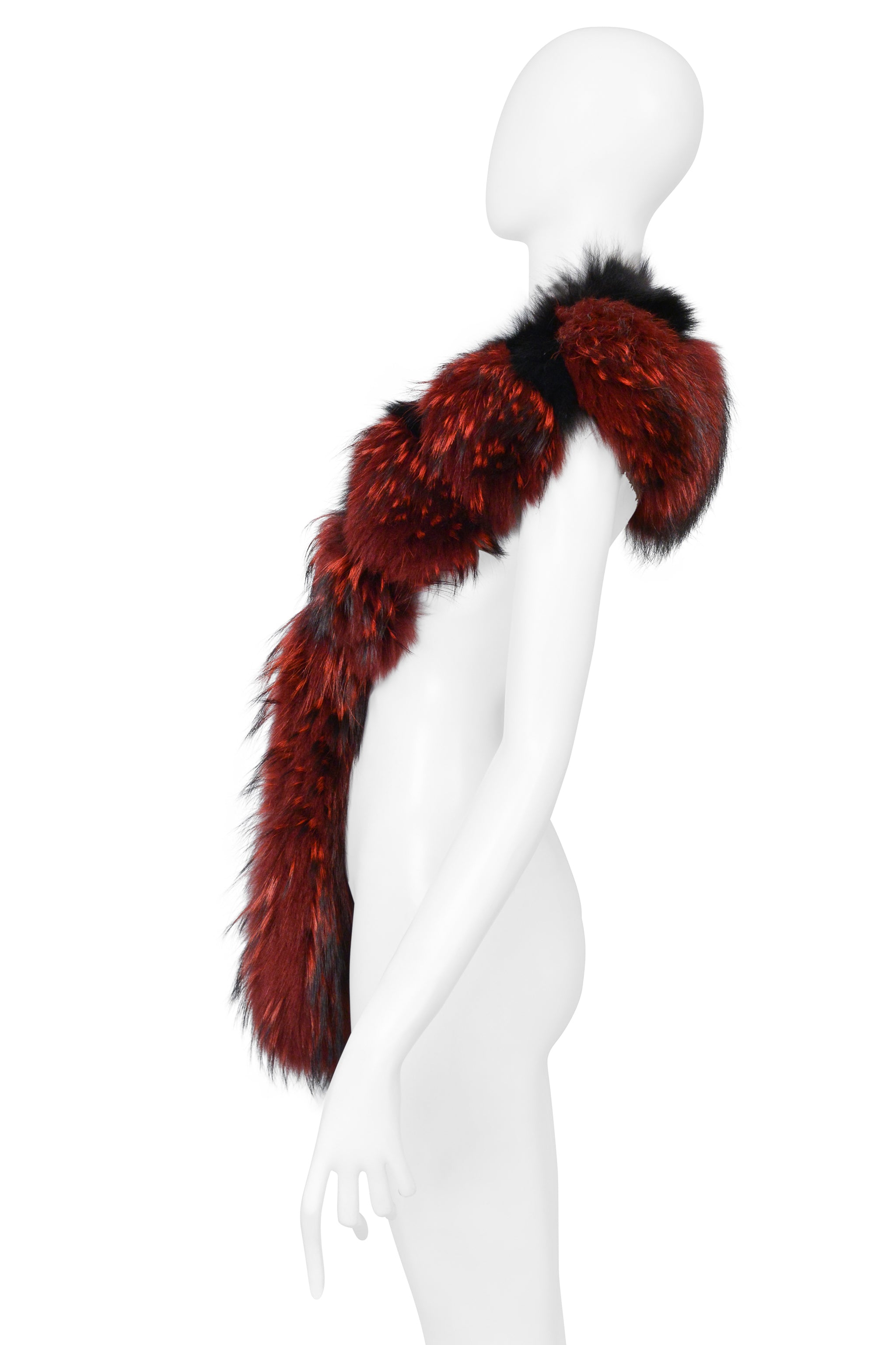 ROBERTO CAVALLI RED & BLACK FOX FUR SHAWL 2000