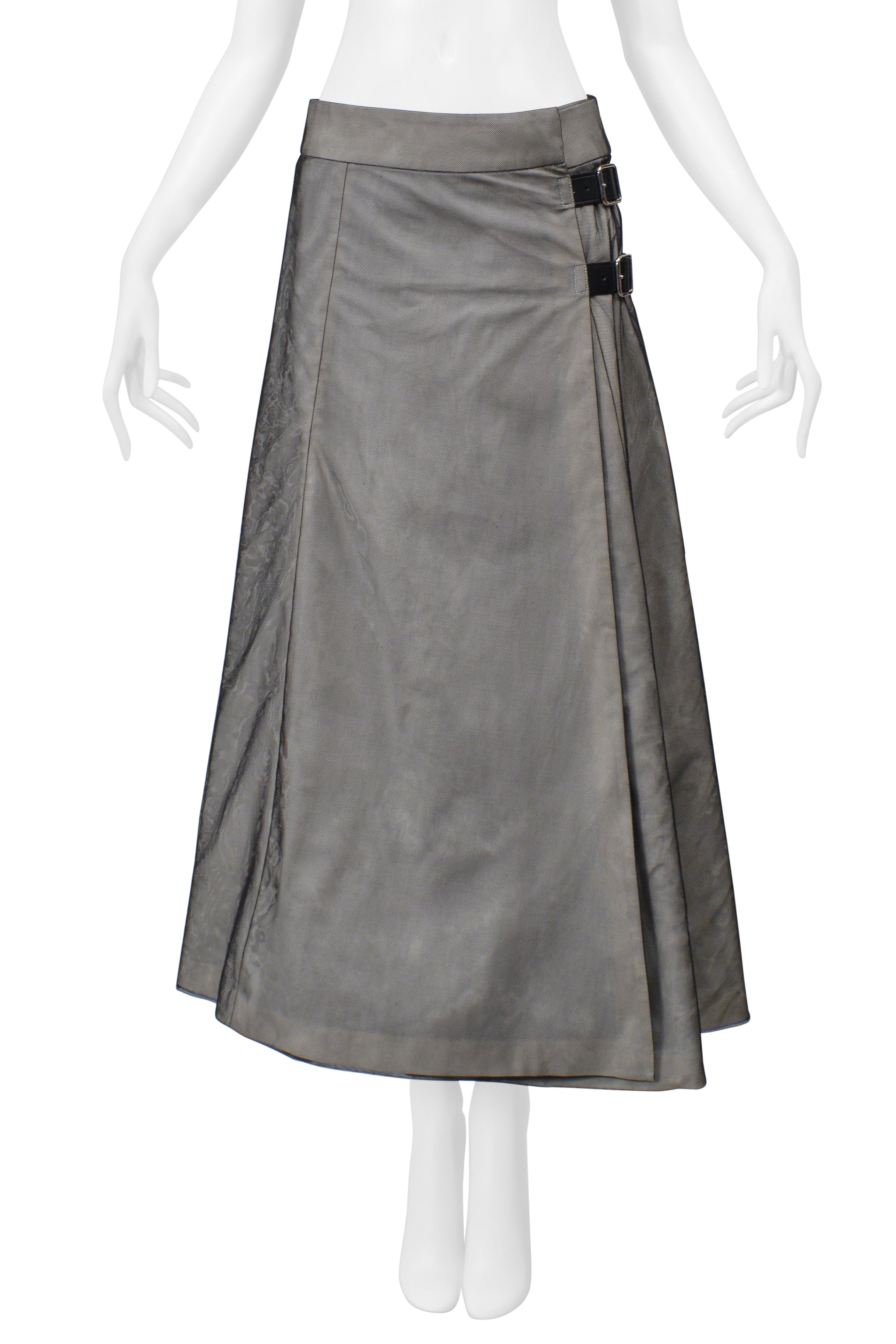 COMME DES GARCONS OFF-WHITE AND BLACK MESH  KILT STYLE SKIRT WITH LEATHER BELTS AND BUCKLES 2000-01