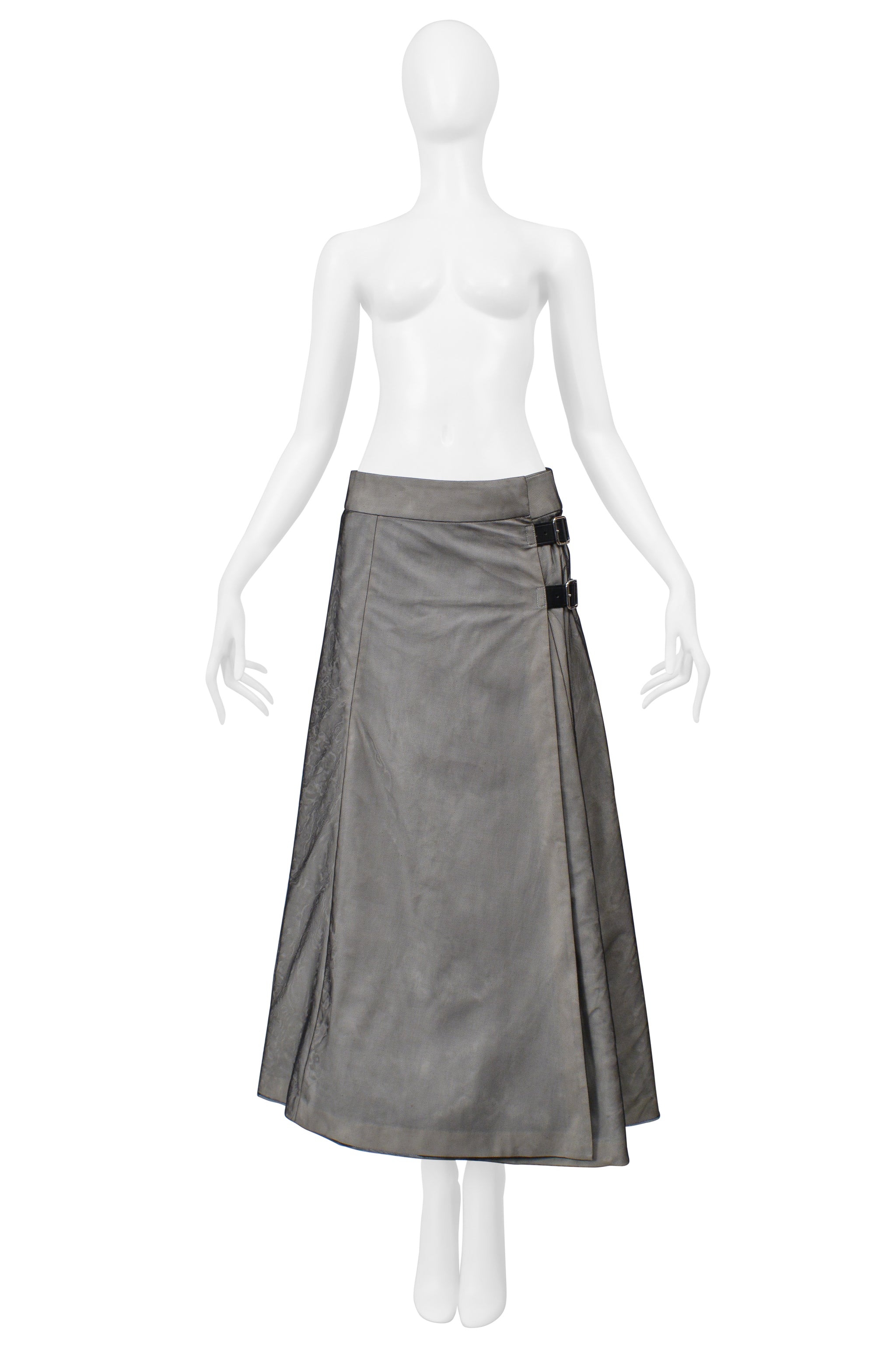COMME DES GARCONS OFF-WHITE AND BLACK MESH  KILT STYLE SKIRT WITH LEATHER BELTS AND BUCKLES 2000-01