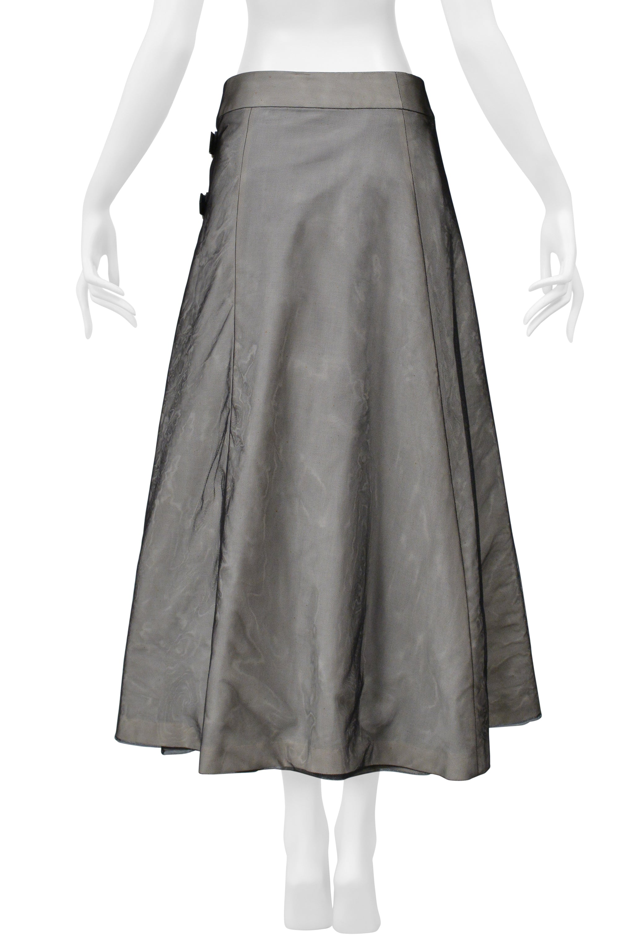 COMME DES GARCONS OFF-WHITE AND BLACK MESH  KILT STYLE SKIRT WITH LEATHER BELTS AND BUCKLES 2000-01
