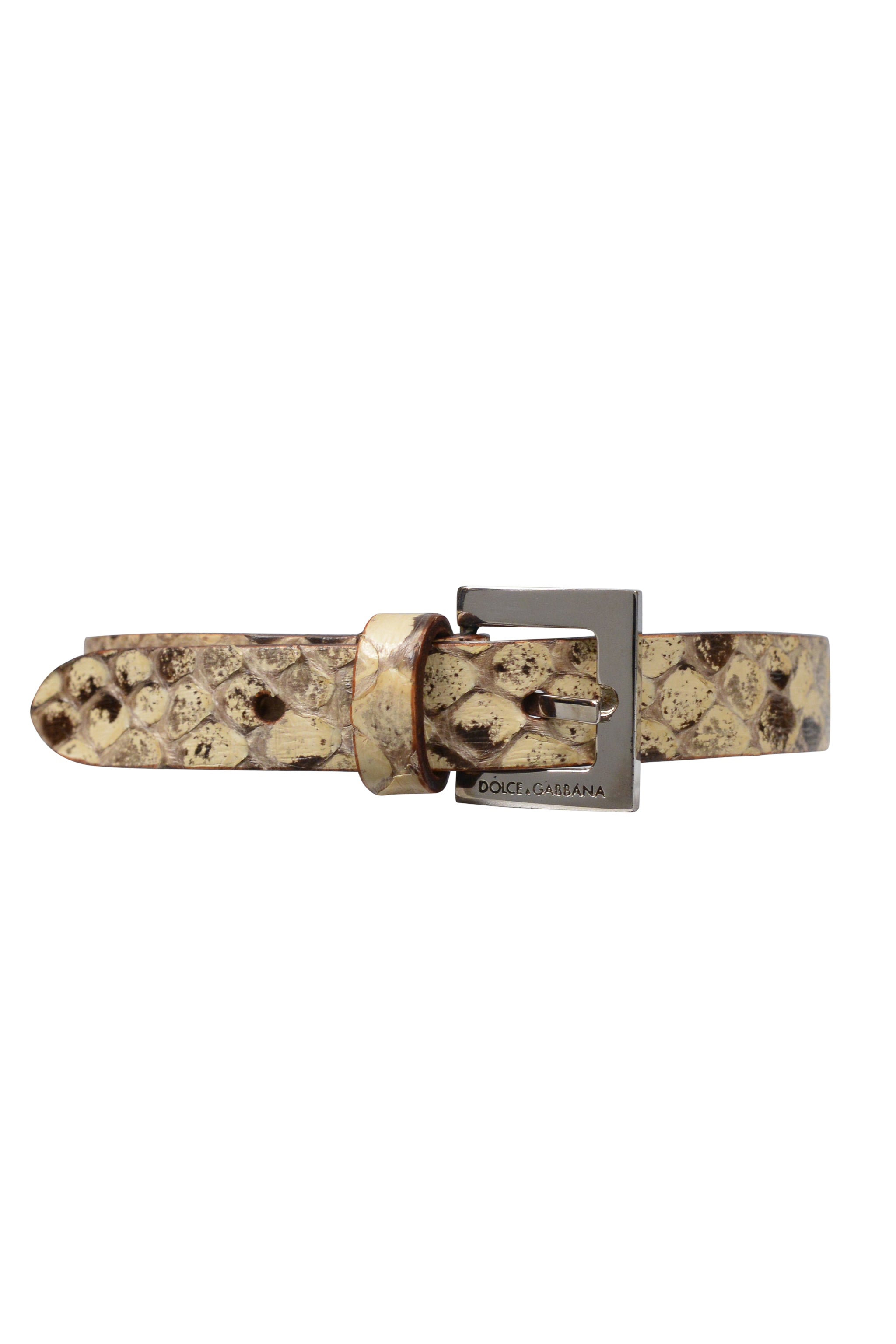 DOLCE & GABBANA NATURAL SNAKE-EFFECT LEATHER CHOKER NECKLACE WITH CHROME D&G