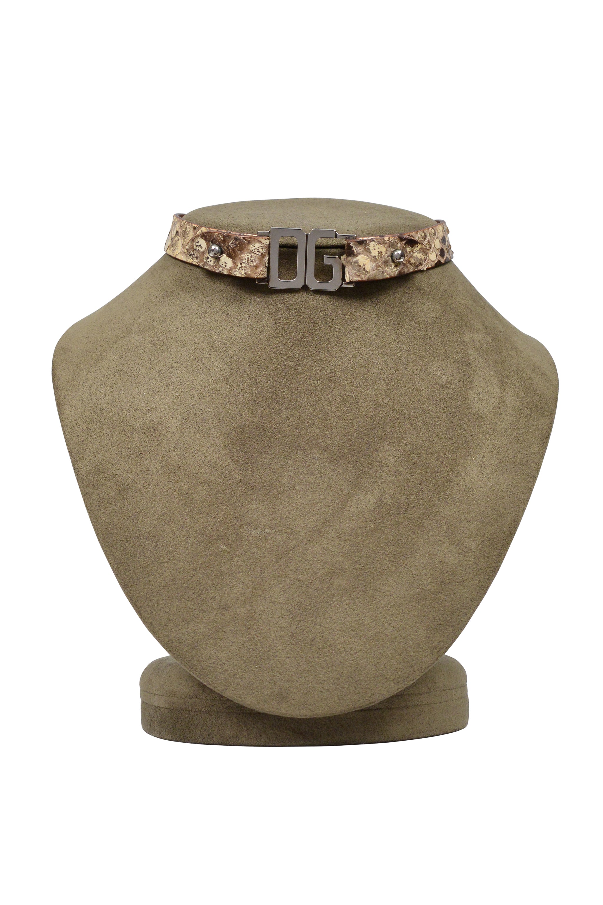 DOLCE & GABBANA NATURAL SNAKE-EFFECT LEATHER CHOKER NECKLACE WITH CHROME D&G