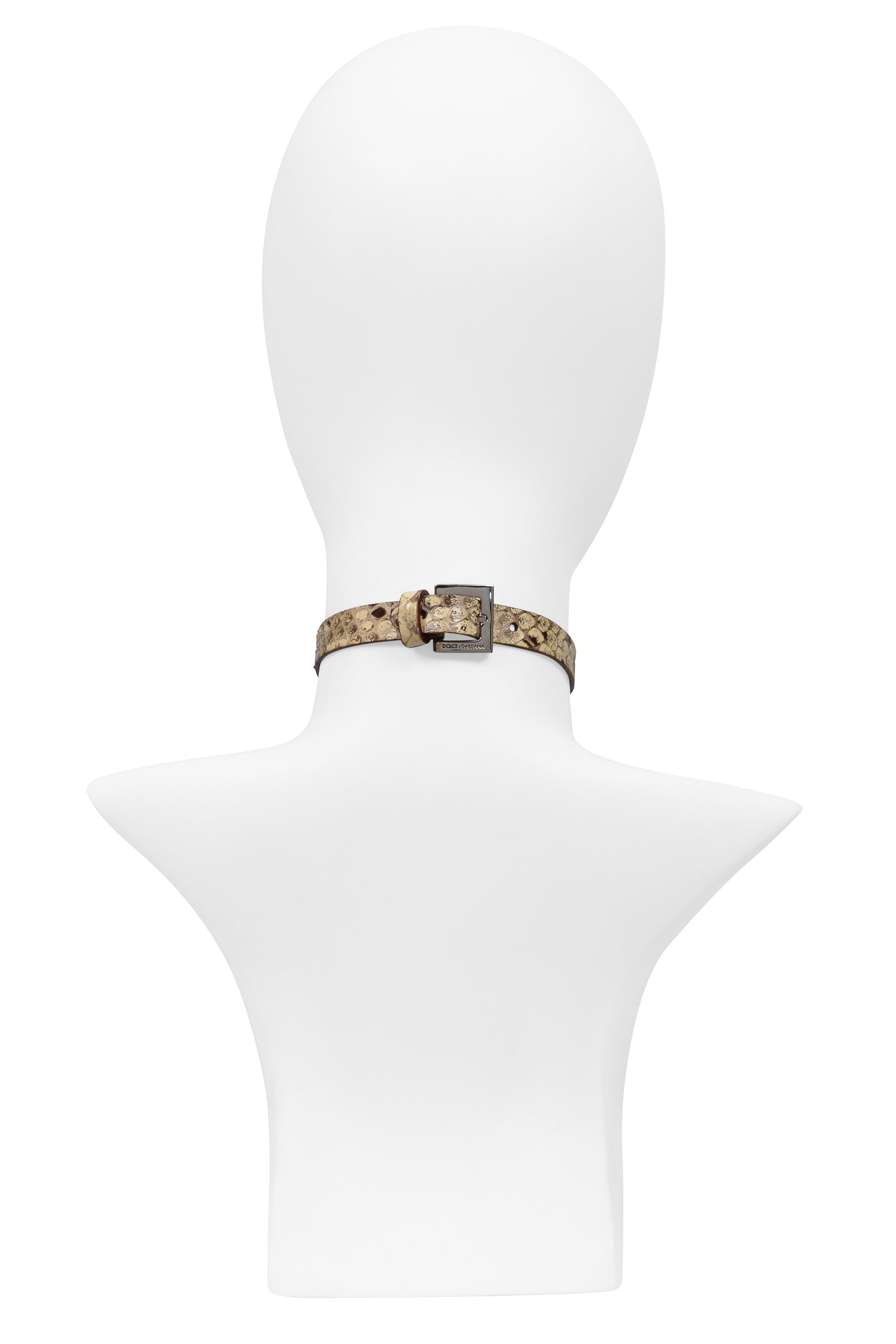 DOLCE & GABBANA NATURAL SNAKE-EFFECT LEATHER CHOKER NECKLACE WITH CHROME D&G