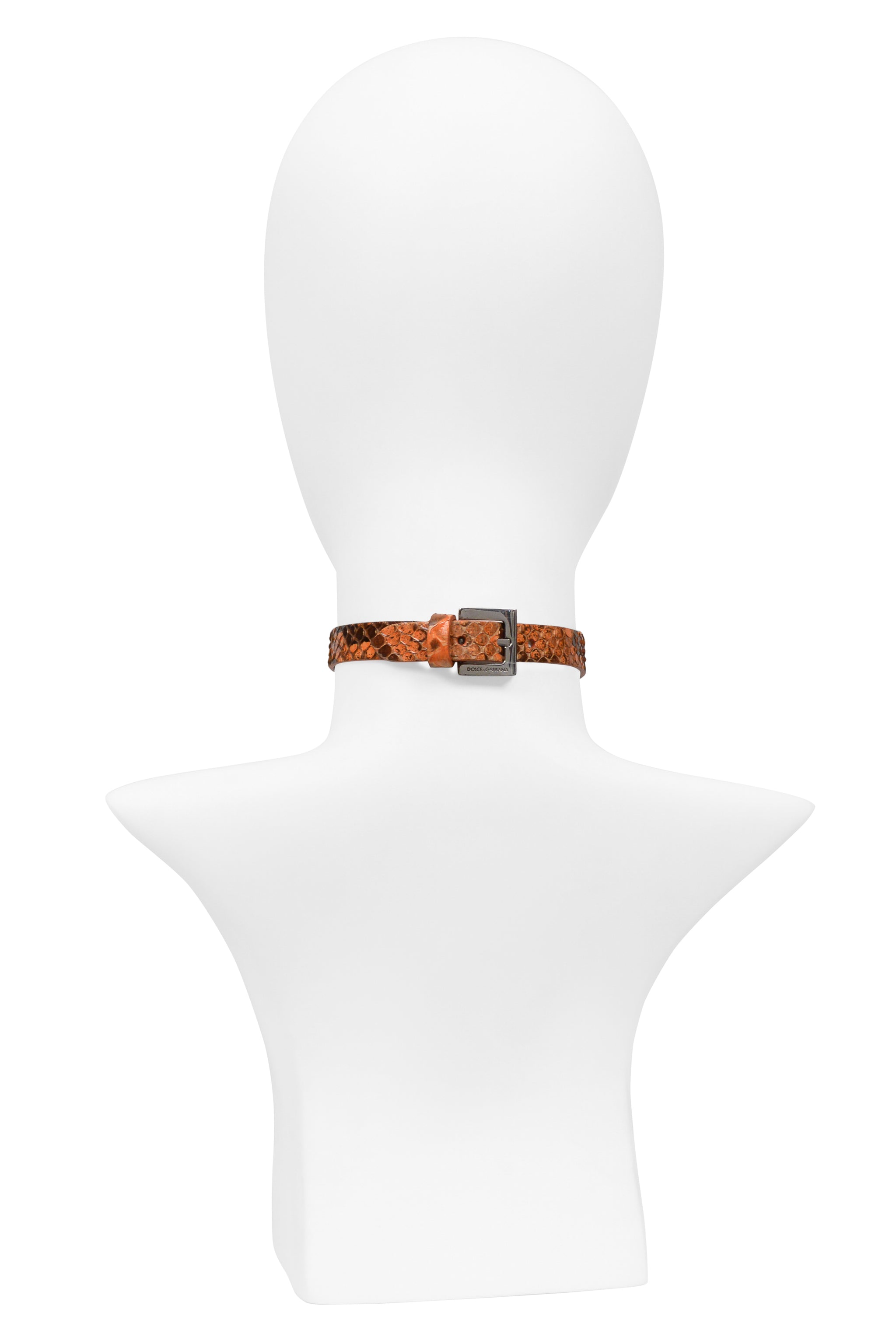 DOLCE & GABBANA ORANGE SNAKE-EFFECT LEATHER CHOKER NECKLACE WITH CHROME D&G