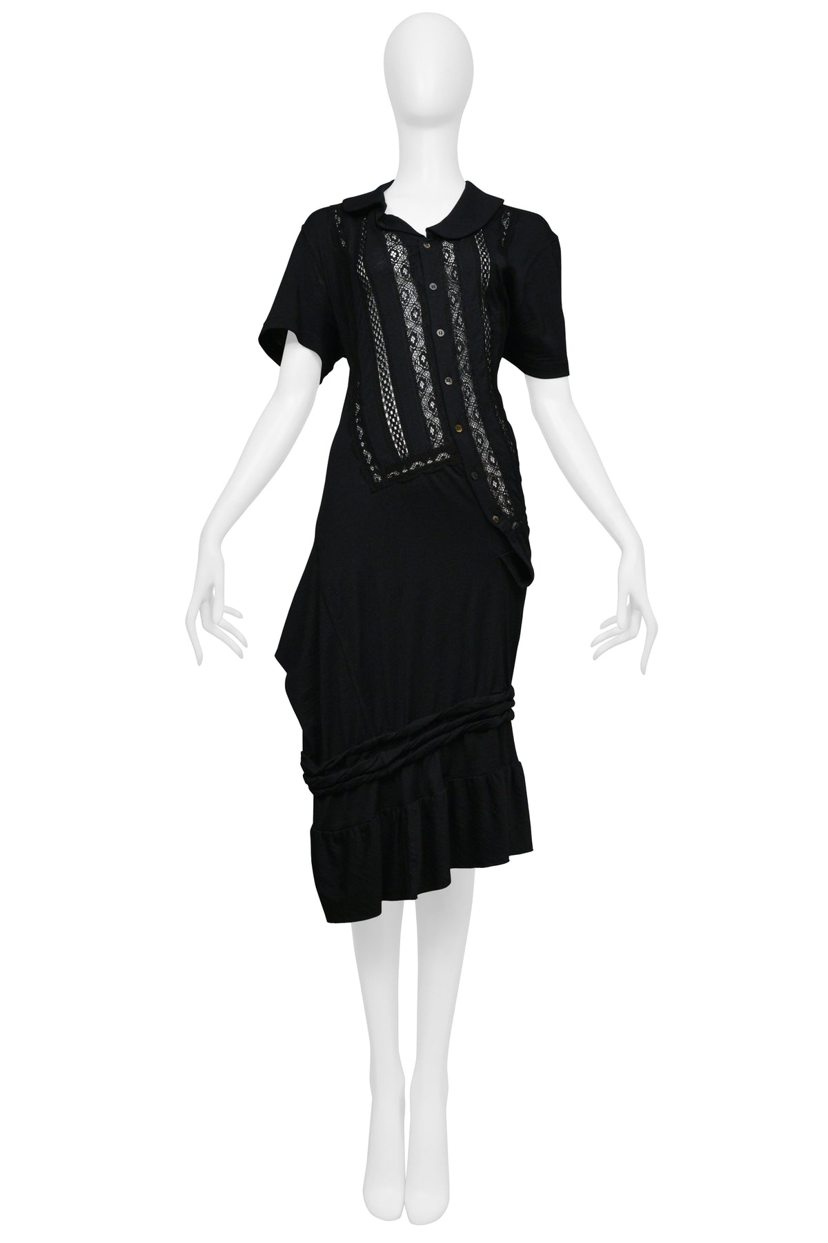JUNYA WATANABE BLACK TWIST DRESS WITH LACE INSETS 2007