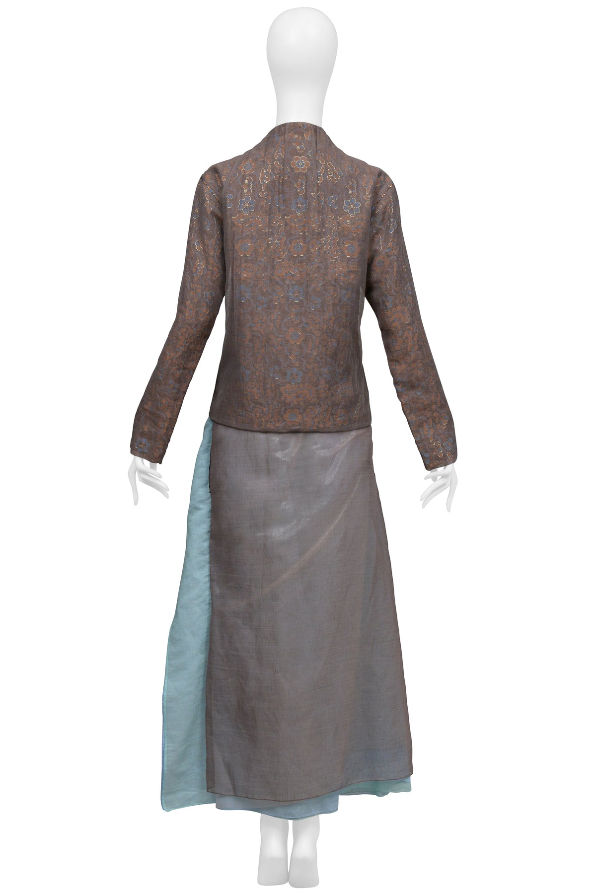 ISSEY MIYAKE BROWN JACKET AND SKIRT ENSEMBLE WITH KASHMIR PRINT 2001