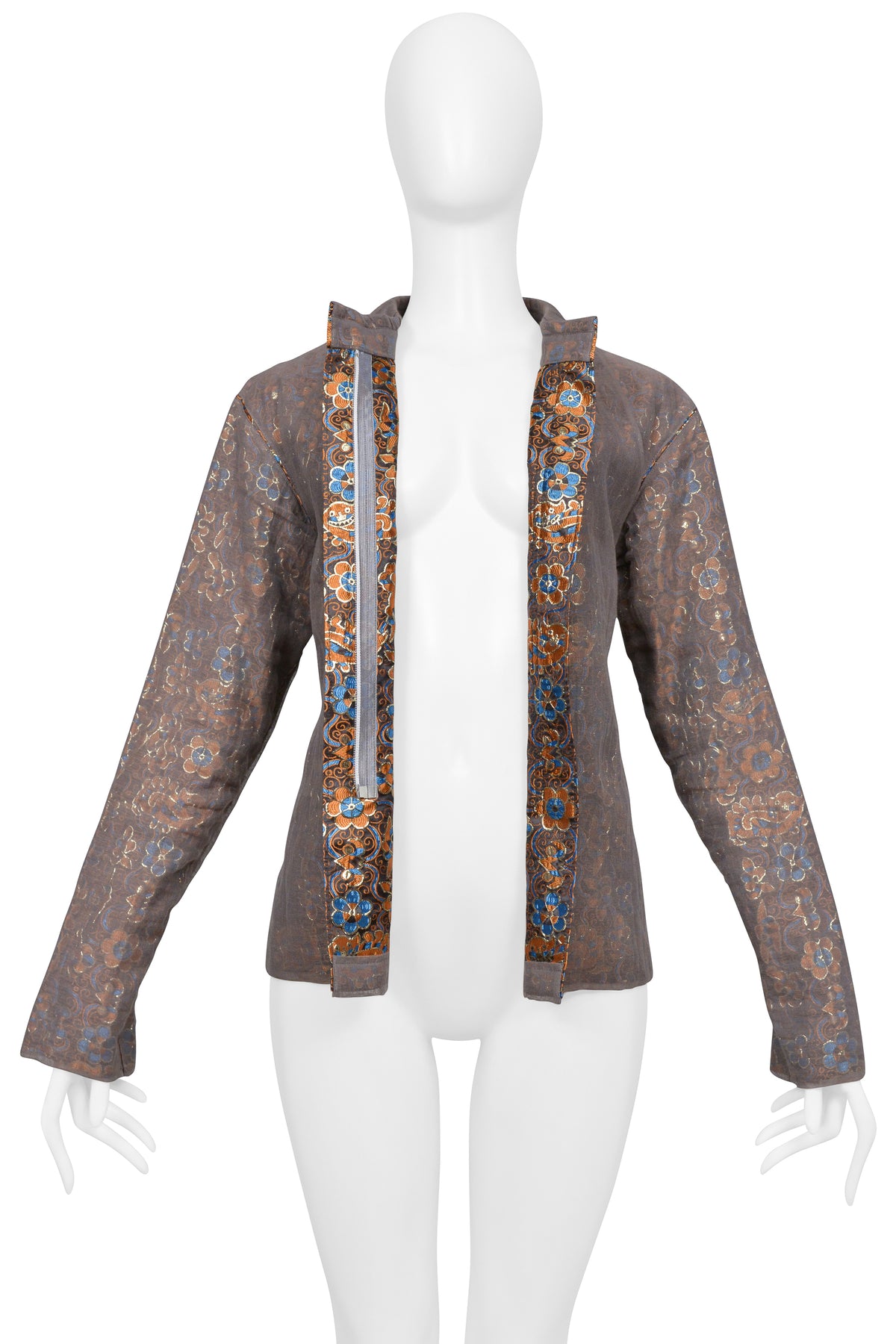 ISSEY MIYAKE BROWN JACKET AND SKIRT ENSEMBLE WITH KASHMIR PRINT 2001